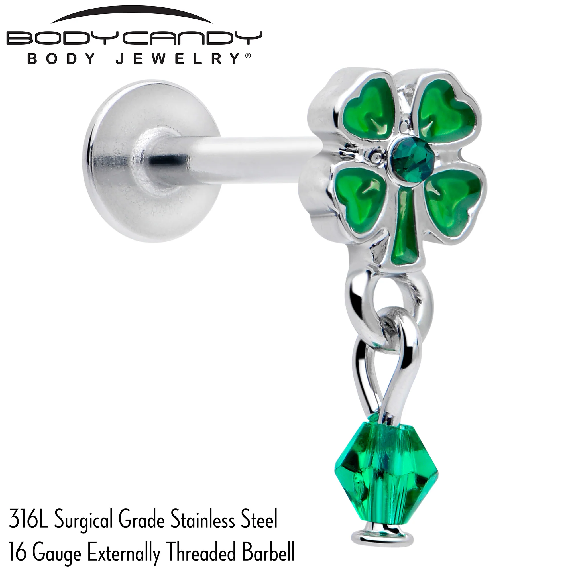 16G 5/16 Green Gem Shamrock Glam St Patricks Dangle Labret Tragus - Image 2