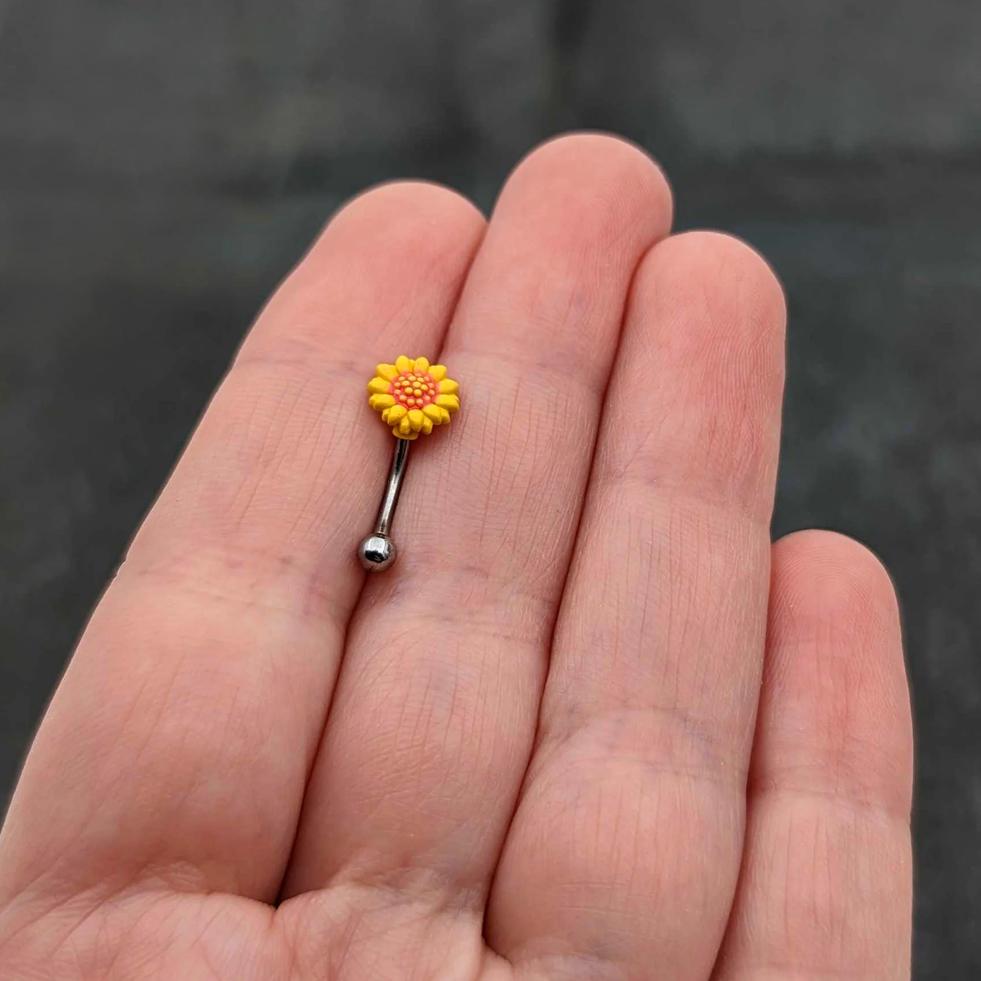 16G 5/16 Happy Sunflower Yellow Curved Eyebrow Ring - Image 8