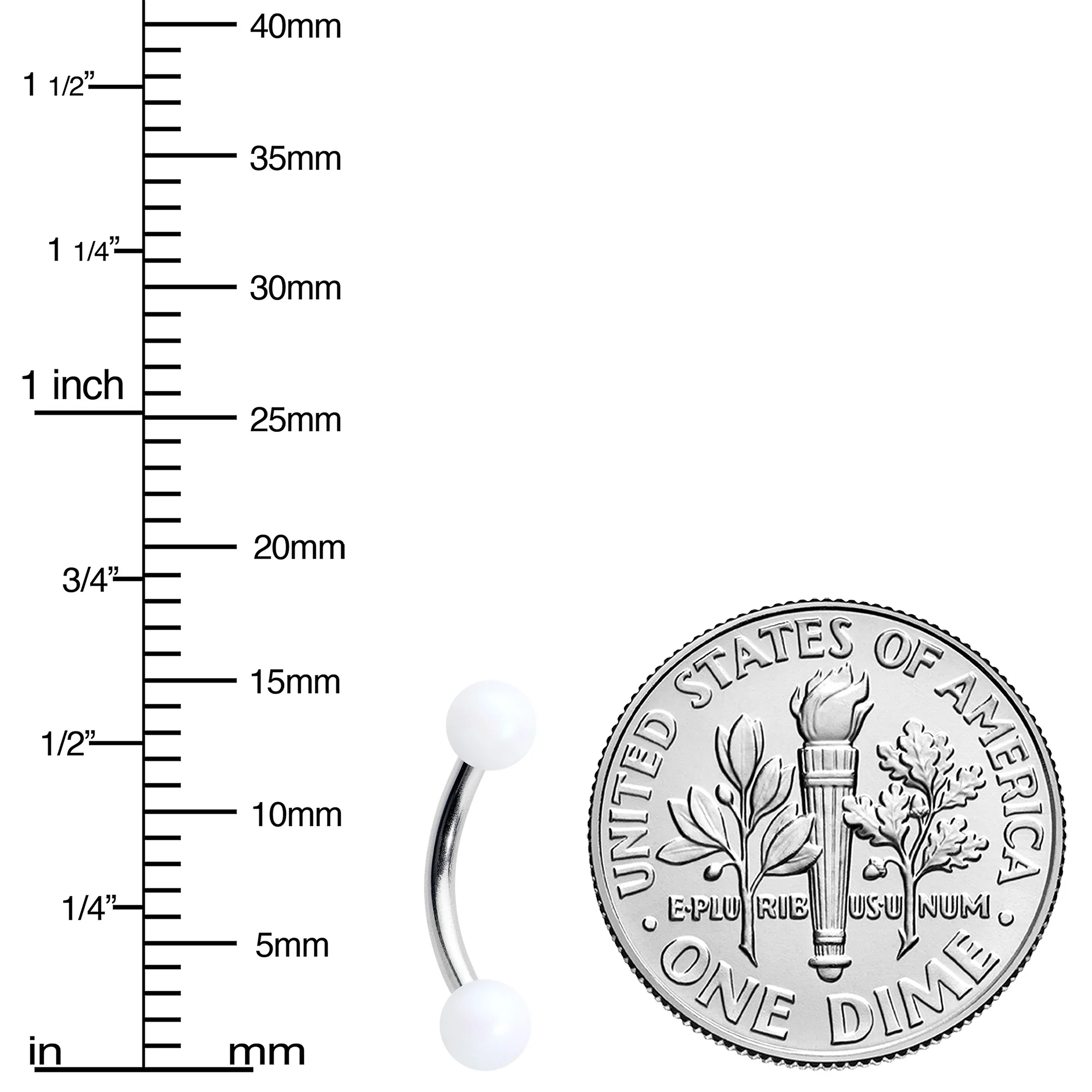 16G 5/16 Matte White Aurora Curved Eyebrow Ring - Image 3