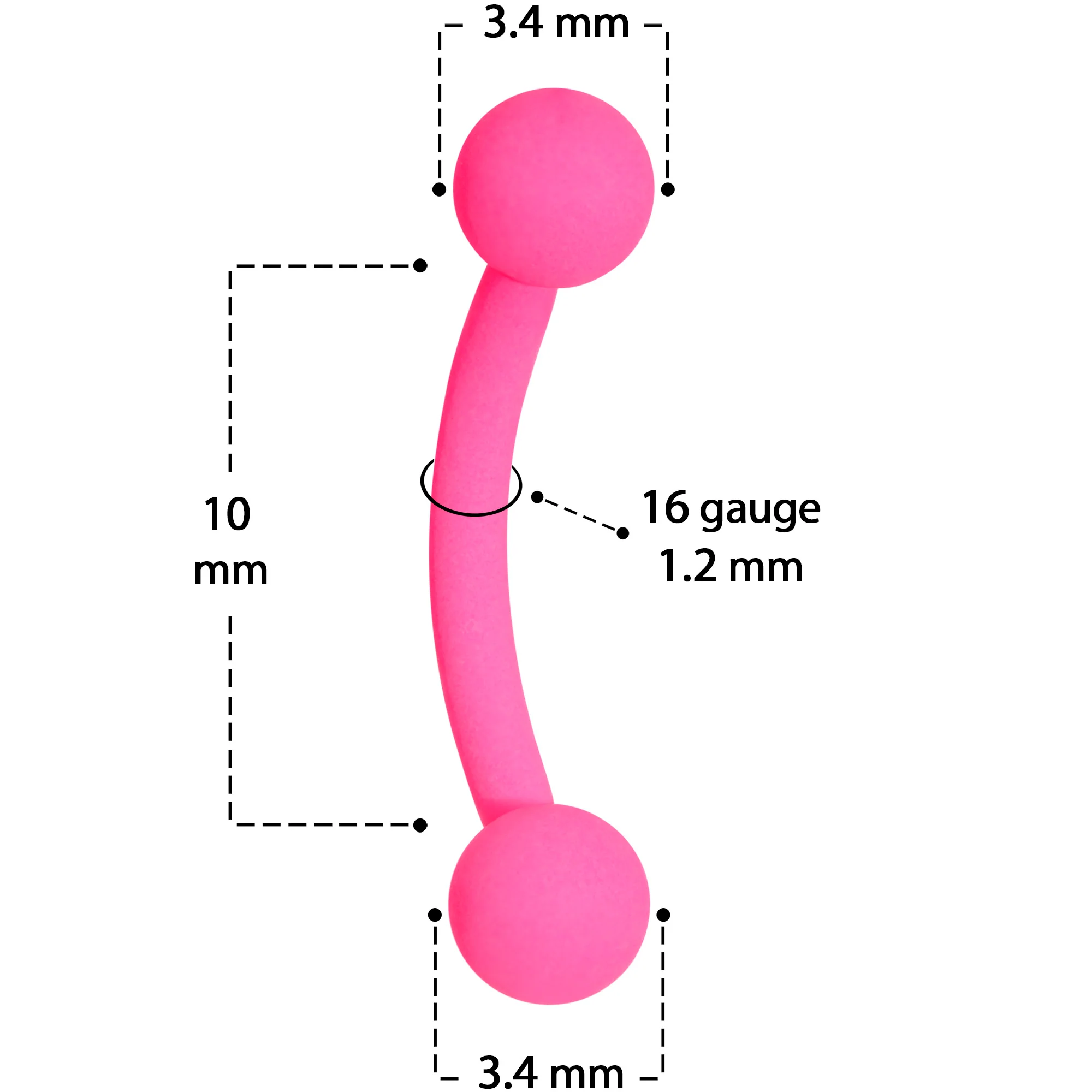 16G 5/16 Pink Acrylic Matte Curved Eyebrow Ring - Image 3