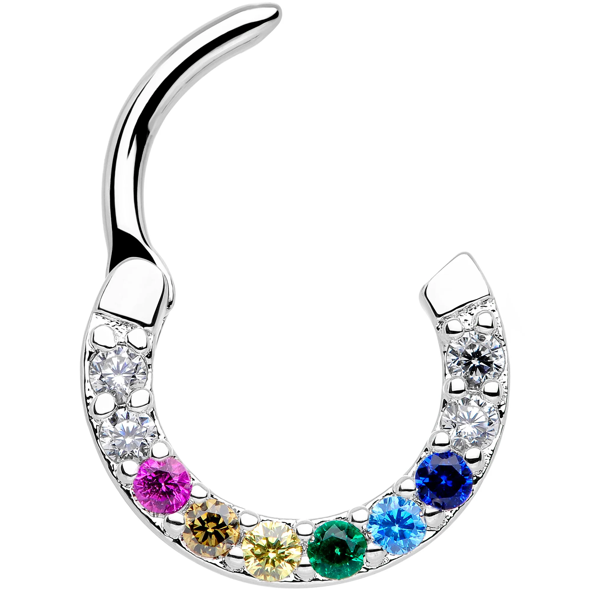 16G 5/16 Pink Blue Gem Rainbow Style Cartilage Clicker - Image 2
