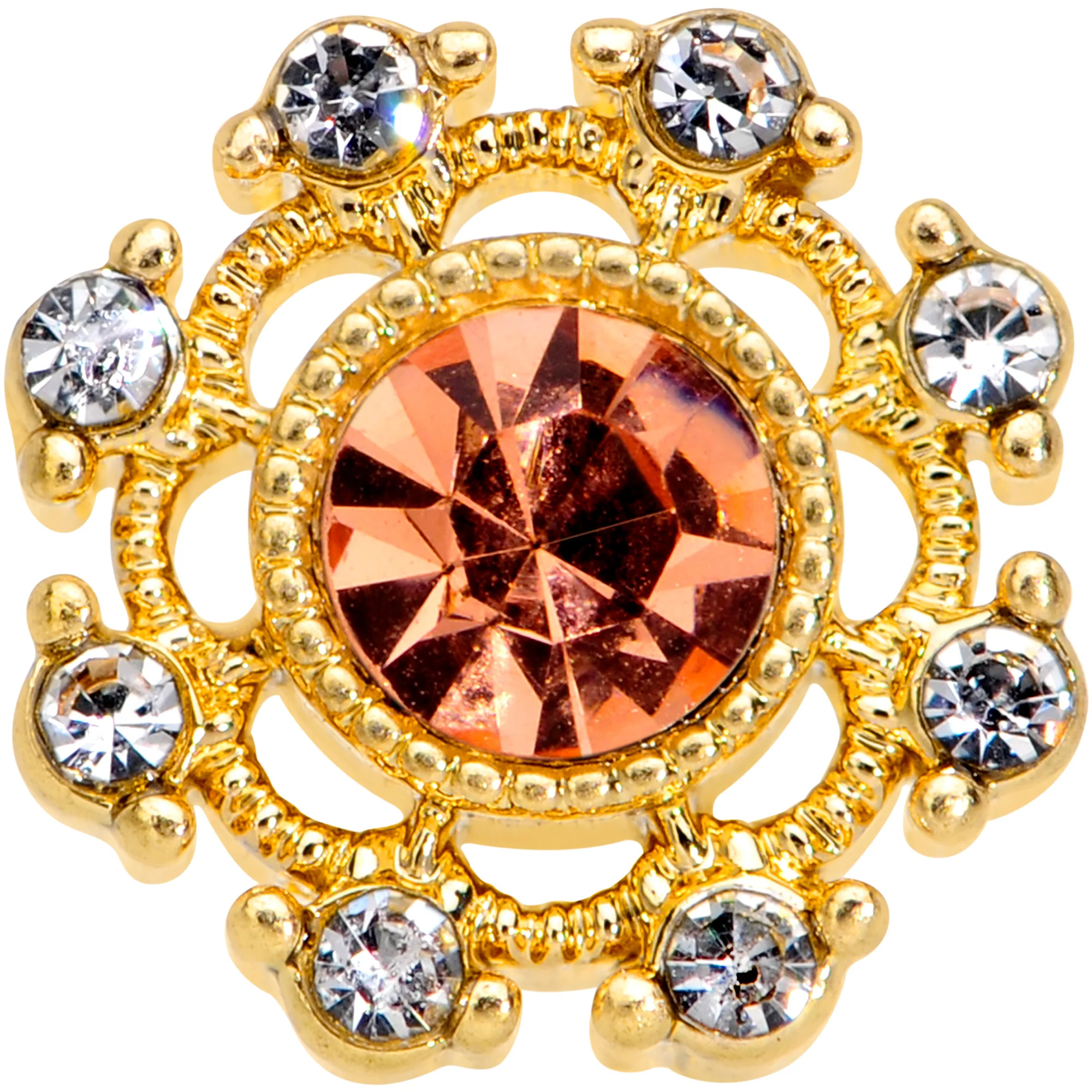 16G 5/16 Pink Clear CZ Gem Gold Hue Sunburst Labret Monroe Tragus - Image 2