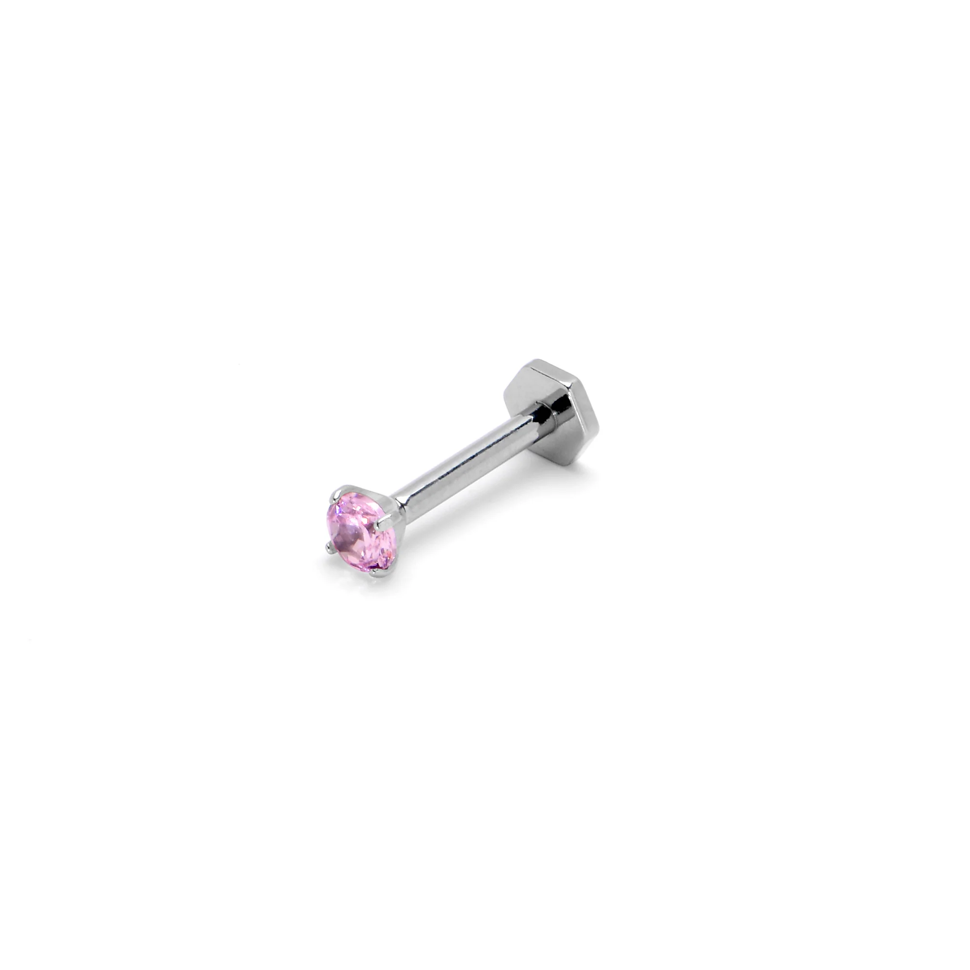16G 5/16 Pink CZ Gem ASTM F-136 Implant Grade Titanium Hex End Labret Tragus - Image 5