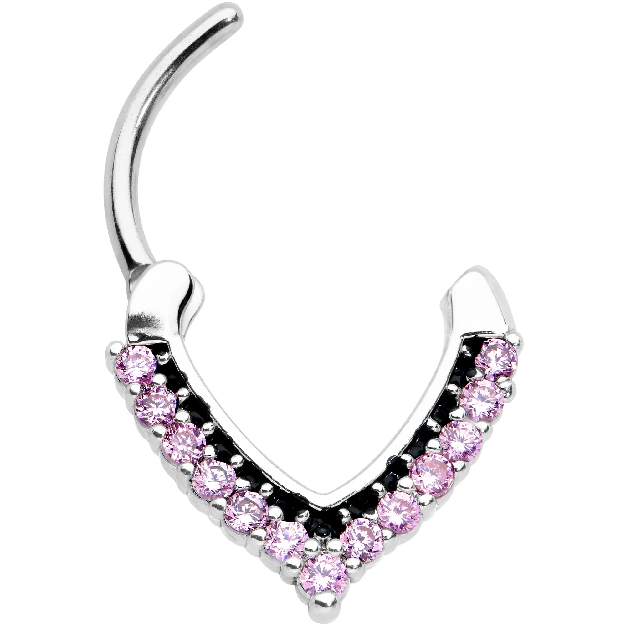 16G 5/16 Pink CZ Gem Classic Chevron Cartilage Clicker - Image 2