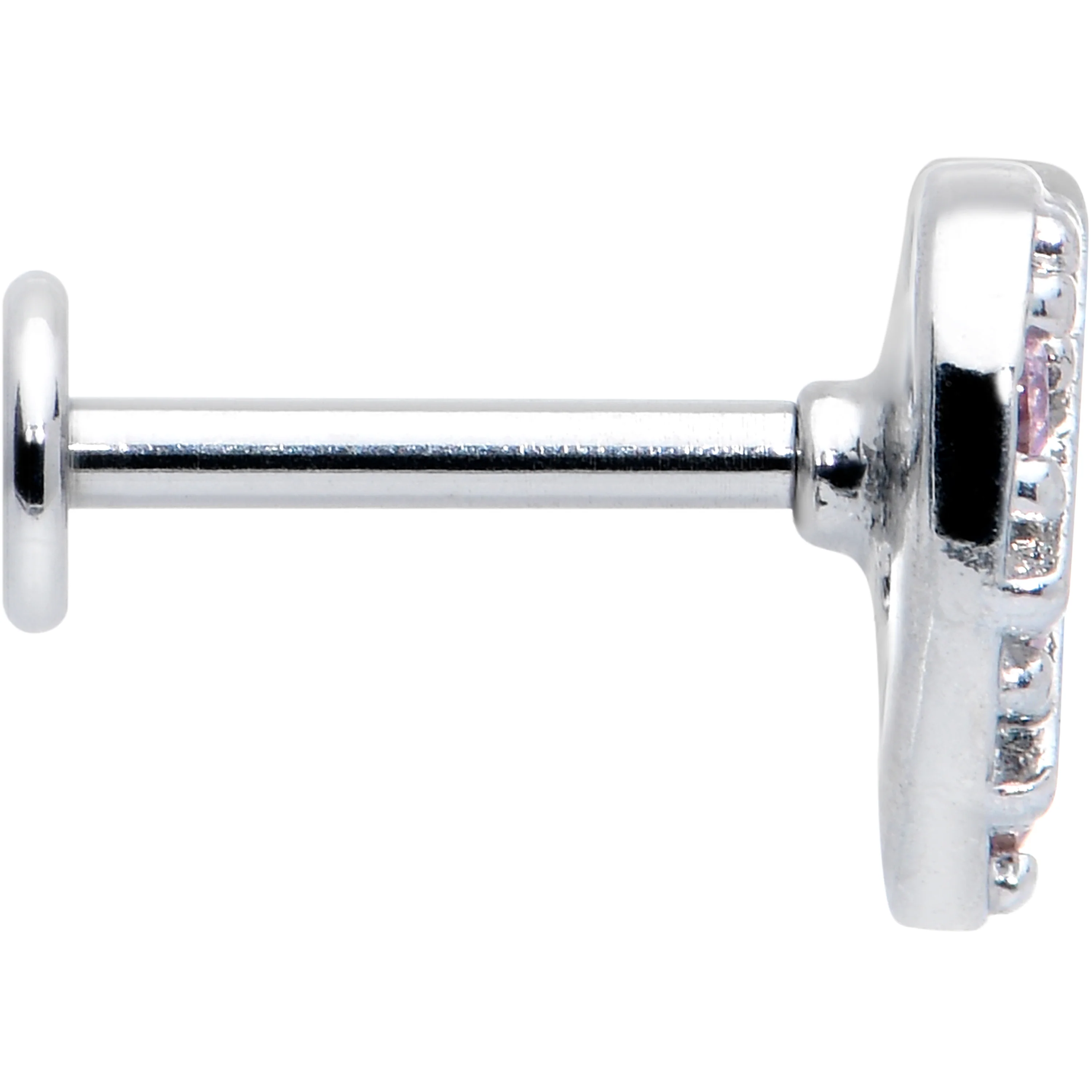16G 5/16 Pink CZ Gem Lattice Hear Internally Threaded Labret - Image 2