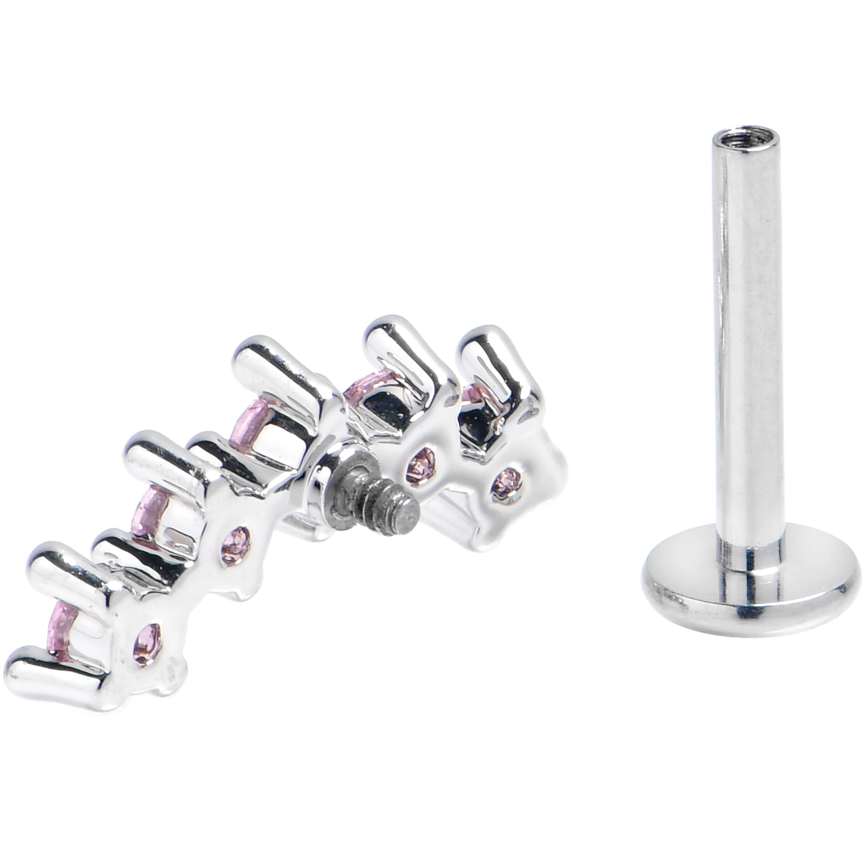 16G 5/16 Pink CZ Gem Luxe Arch Internally Threaded Labret Tragus - Image 2