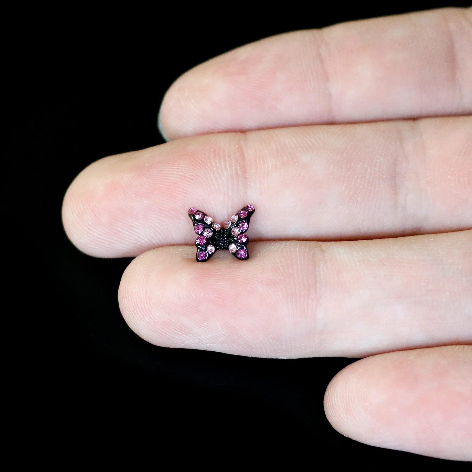 16G 5/16 Pink Gem Black Midnight Butterfly Labret Monroe Tragus - Image 7
