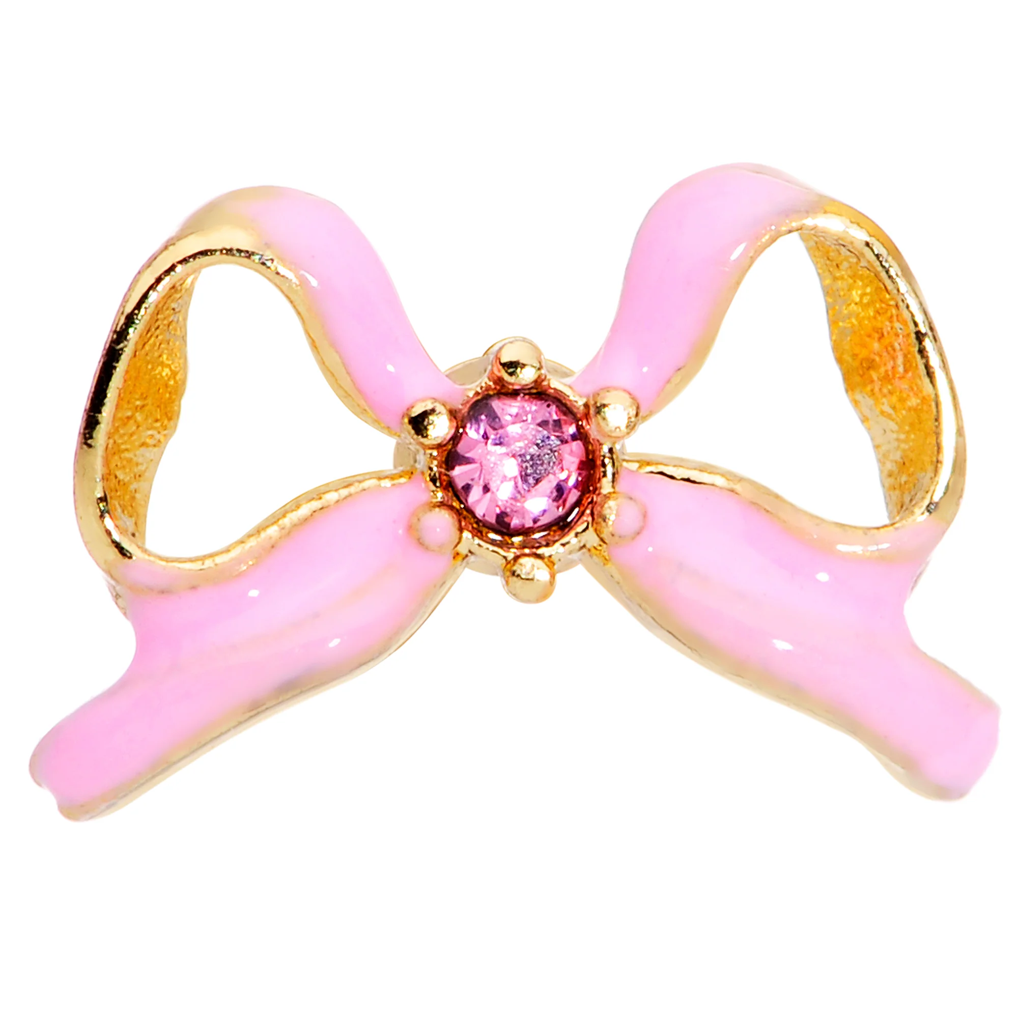 16G 5/16 Pink Gem Gold Tone Pink Bow Labret Monroe Tragus - Image 2