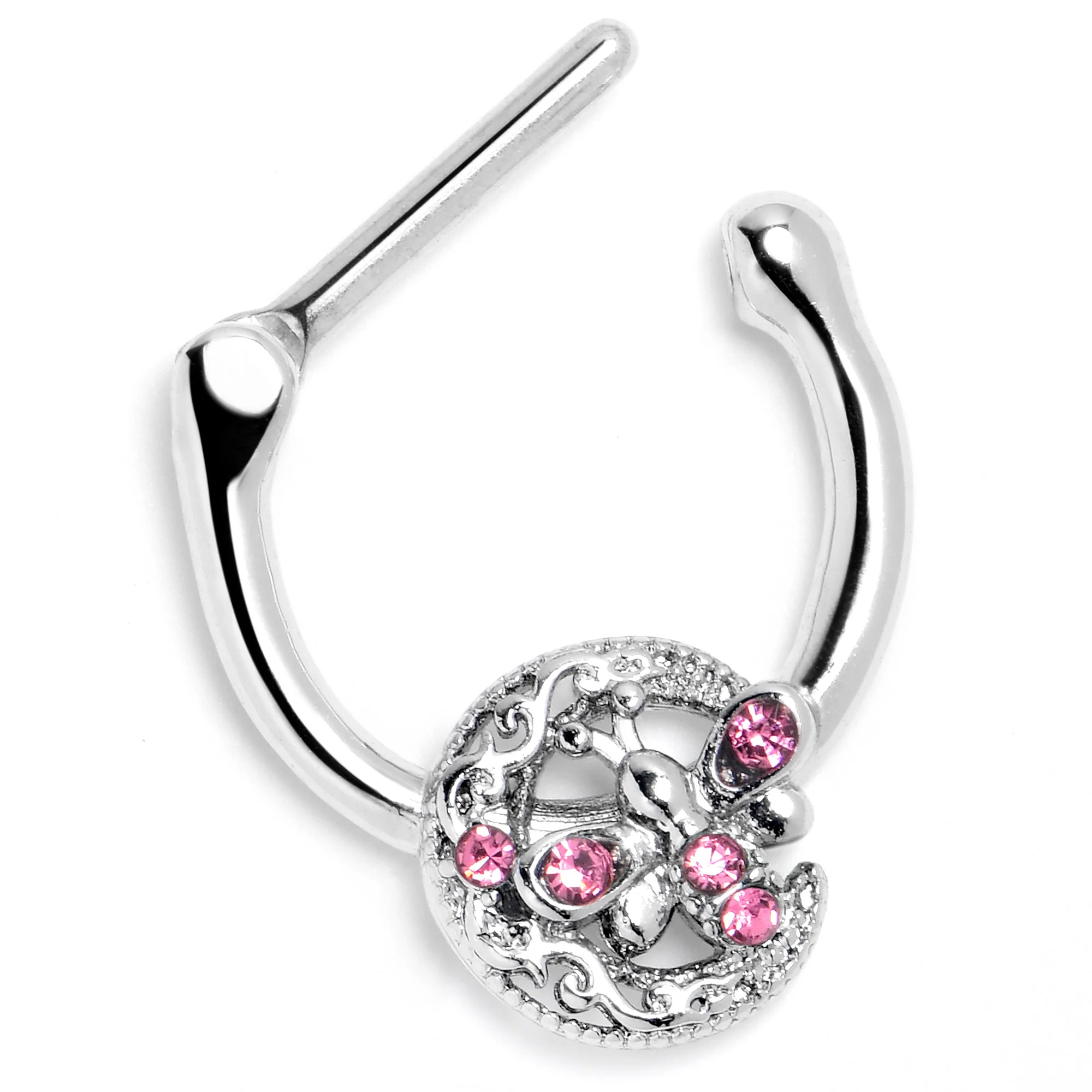 16G 5/16 Pink Gem Lunar Dragonfly Cartilage Clicker - Image 5