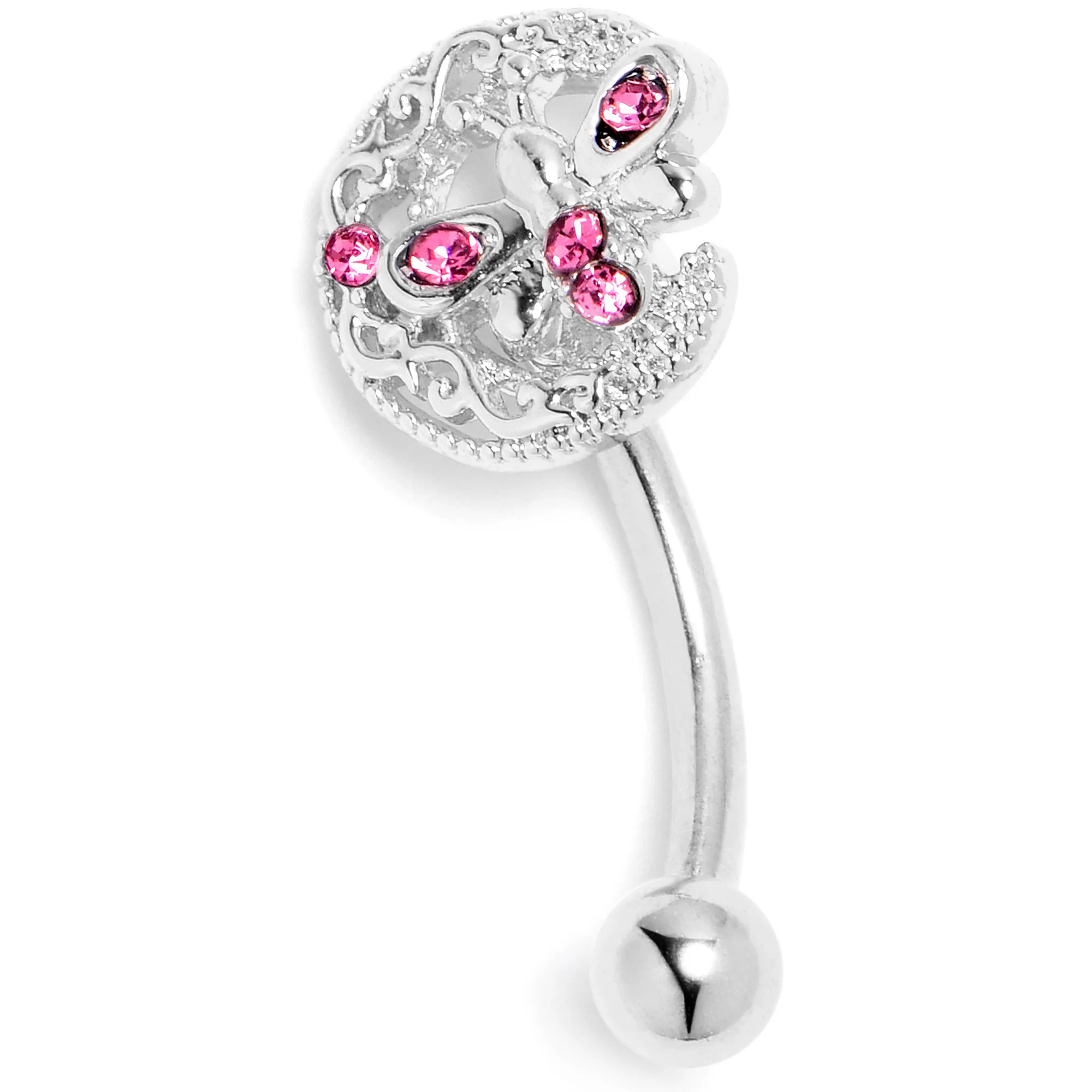 16G 5/16 Pink Gem Lunar Dragonfly Curved Eyebrow Ring - Image 3