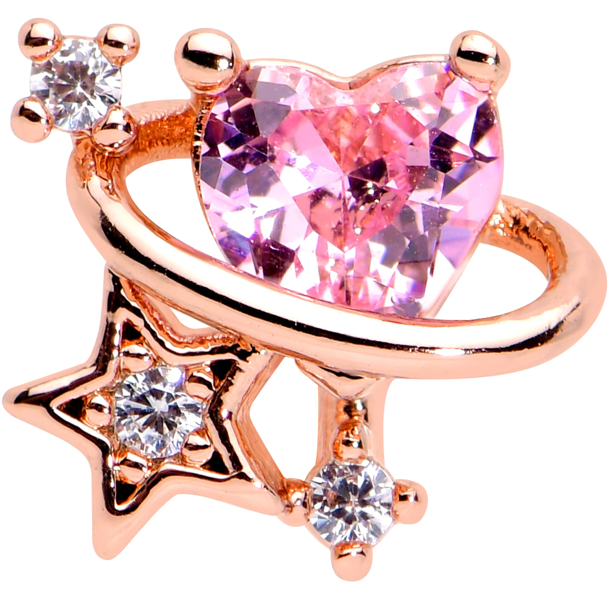 16G 5/16 Pink Gem Rose Gold Hue Star Heart Labret Monroe Tragus - Image 2