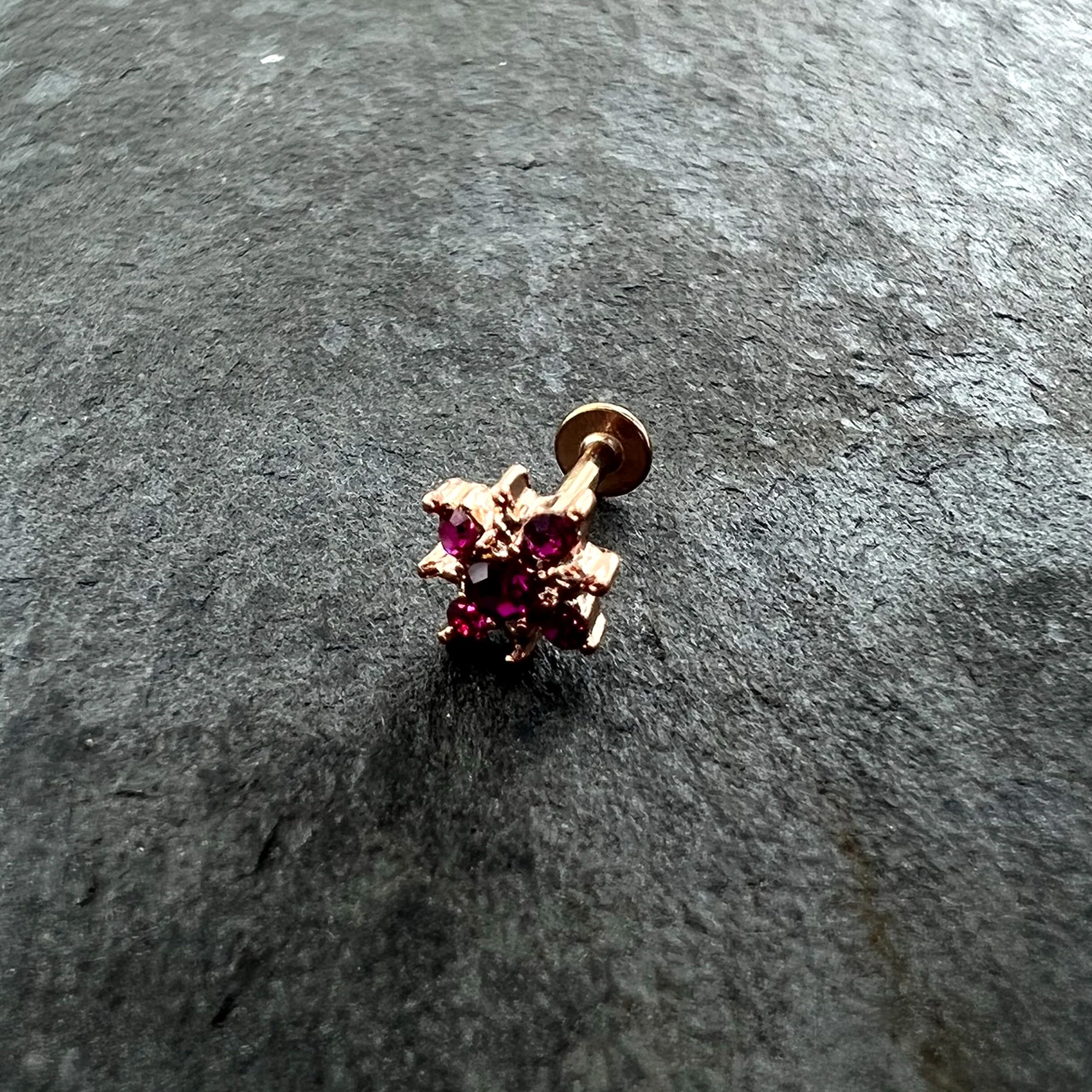 16G 5/16 Pink Gem Rose Gold Tone Sumptuous Star Labret Tragus - Image 6