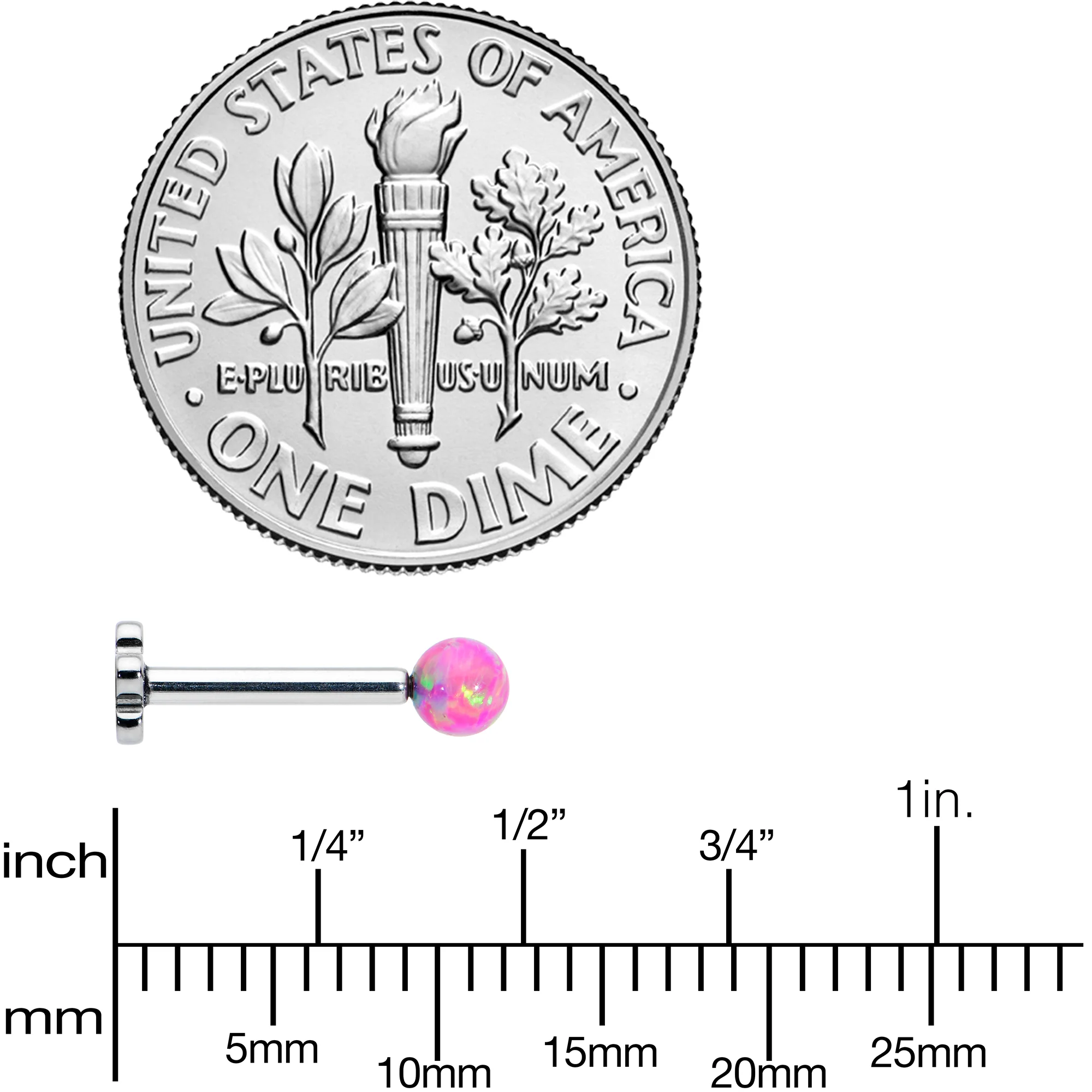 16G 5/16 Pink Synthetic Opal Titanium Threadless Flower Labret - Image 4