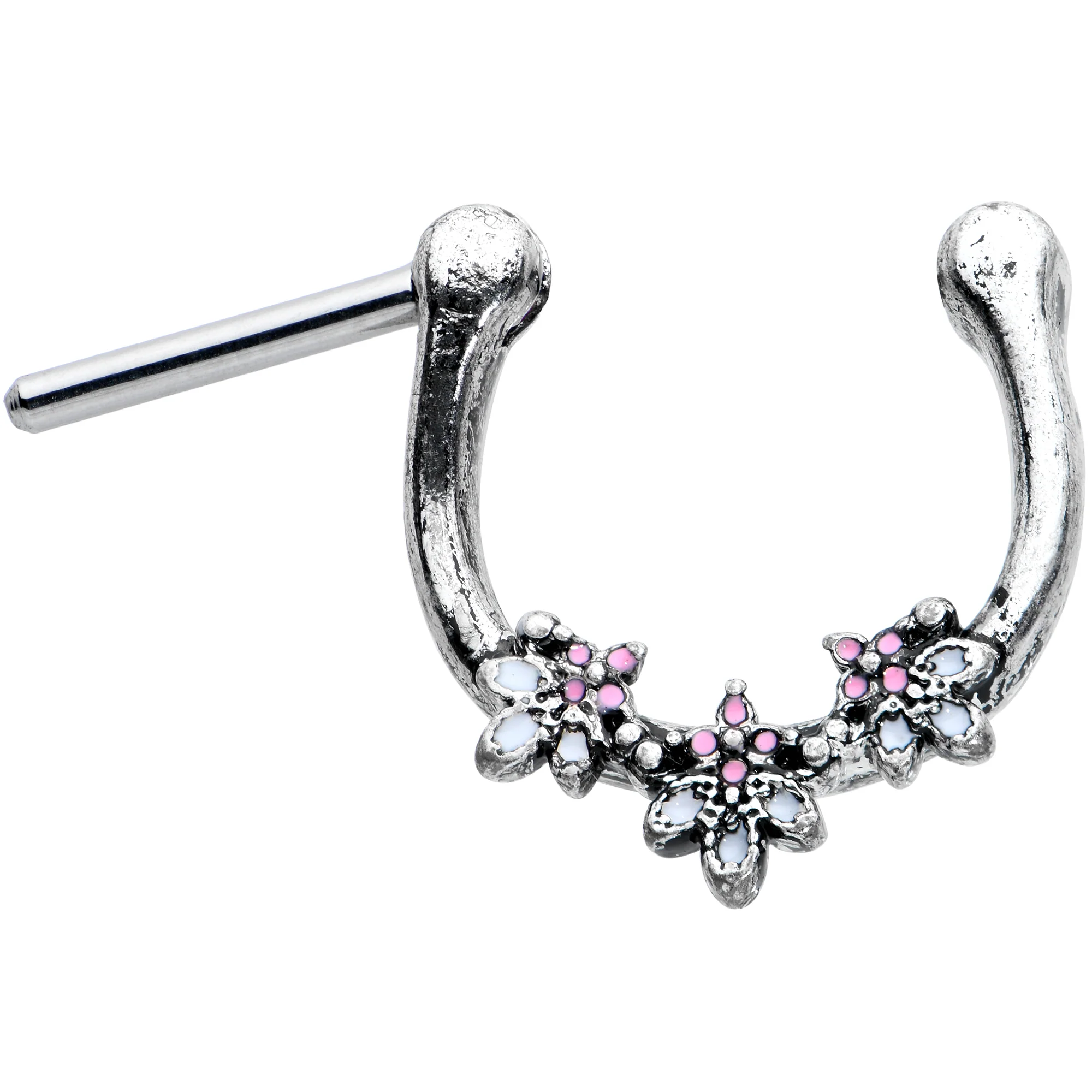 16G 5/16 Pink White Abstract Leaf Flower Cartilage Clicker - Image 2