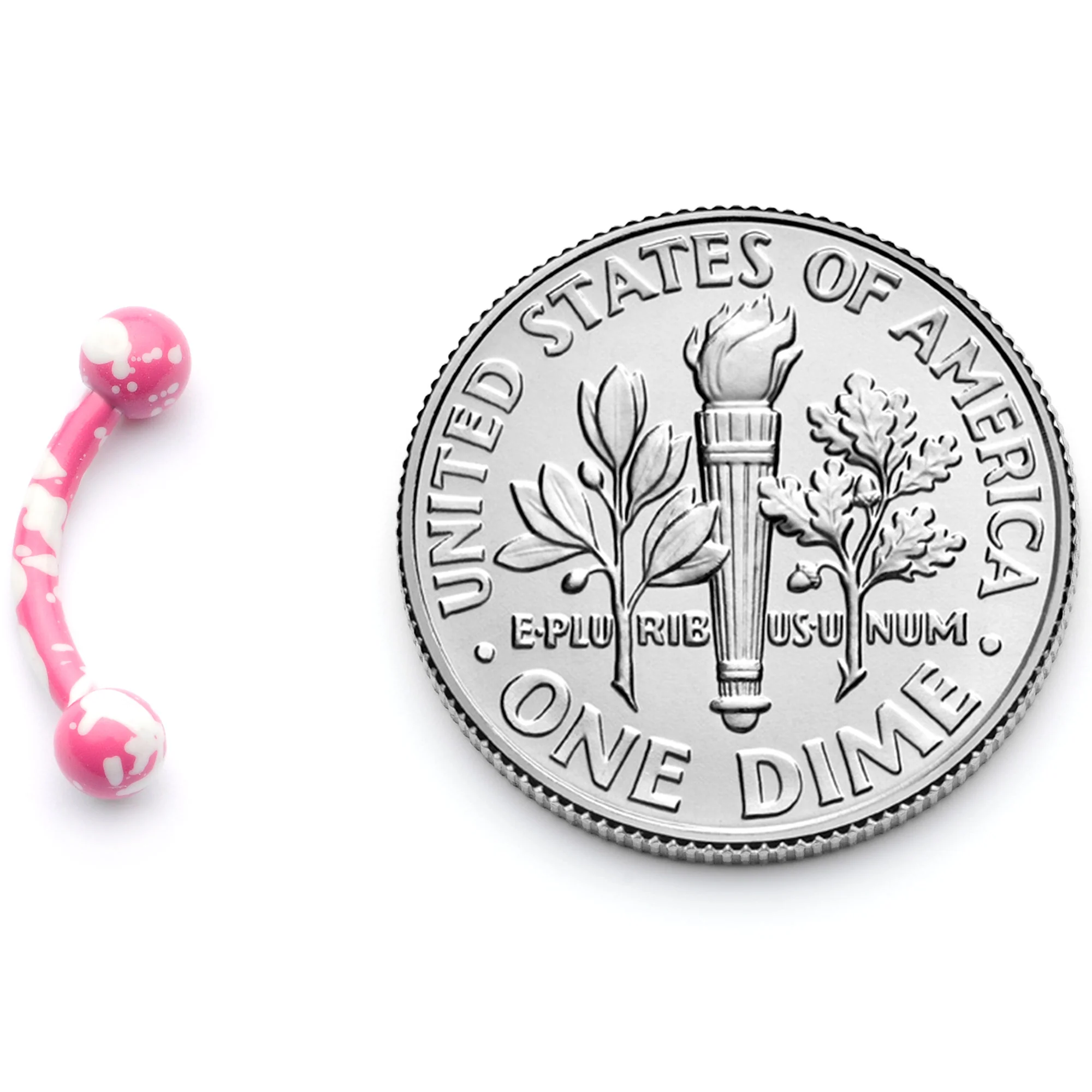 16G 5/16 Pink White Glow in the Dark Curved Eyebrow Ring - Image 5