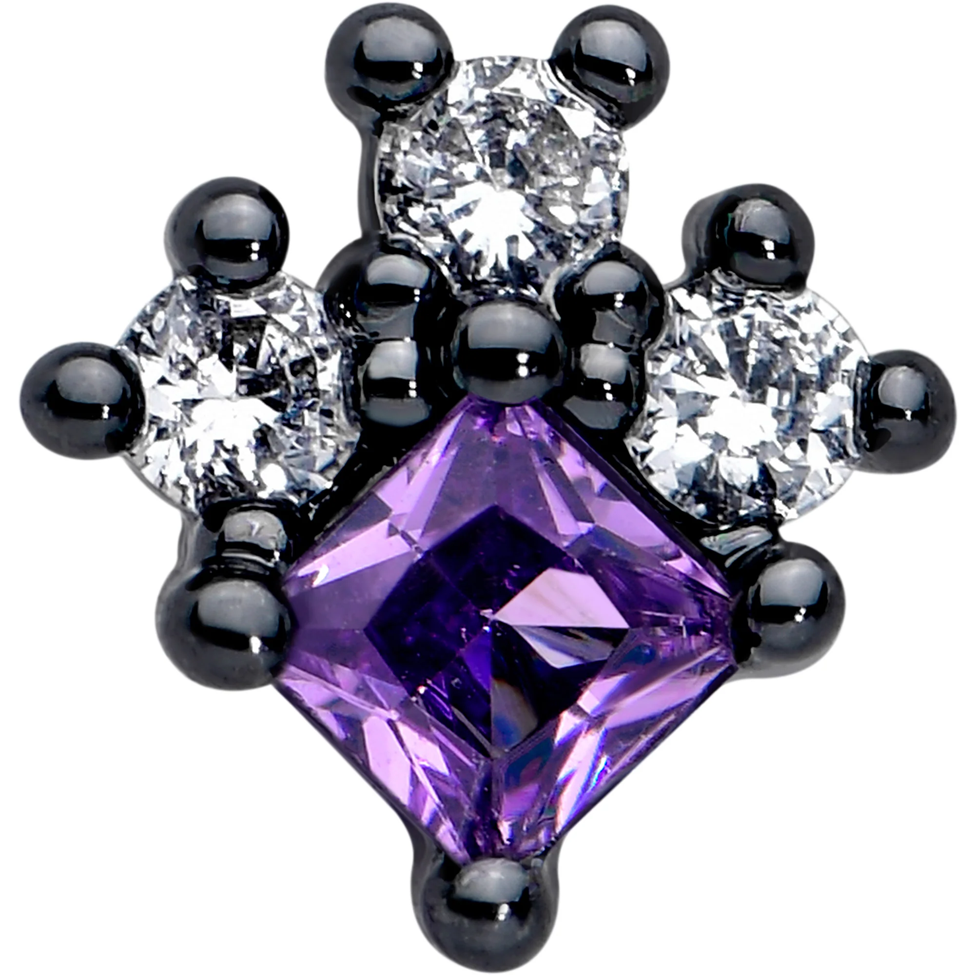 16G 5/16 Purple CZ Gem Black Rhombus Riot Labret Monroe Tragus - Image 3