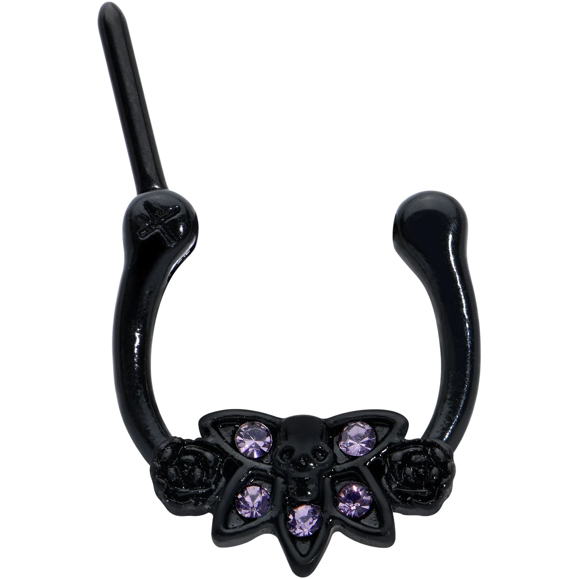 16G 5/16 Purple Gem Black Skull Blossom Cartilage Clicker - Image 2