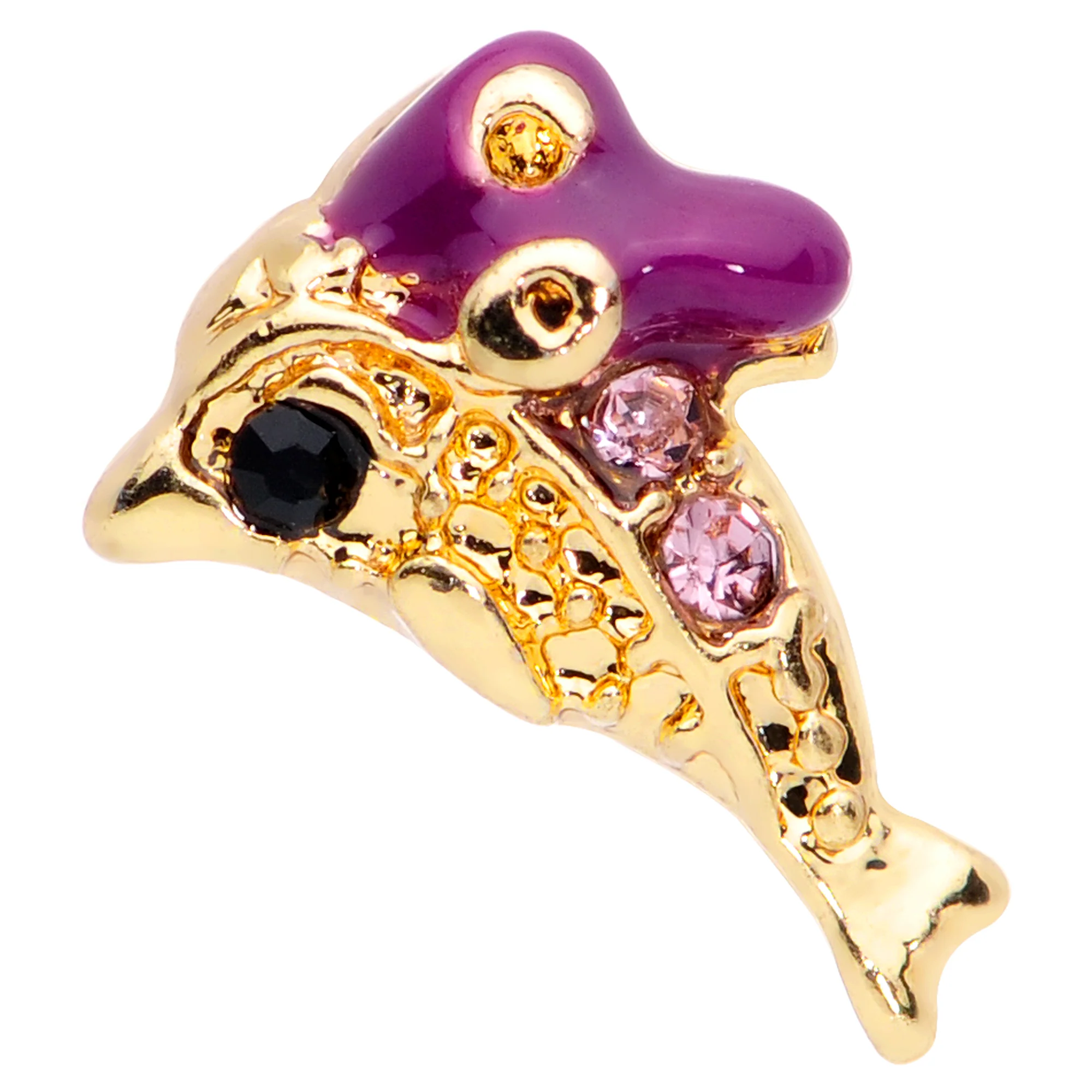 16G 5/16 Purple Gem Gold Tone Dainty Dolphin Labret Monroe Tragus - Image 2
