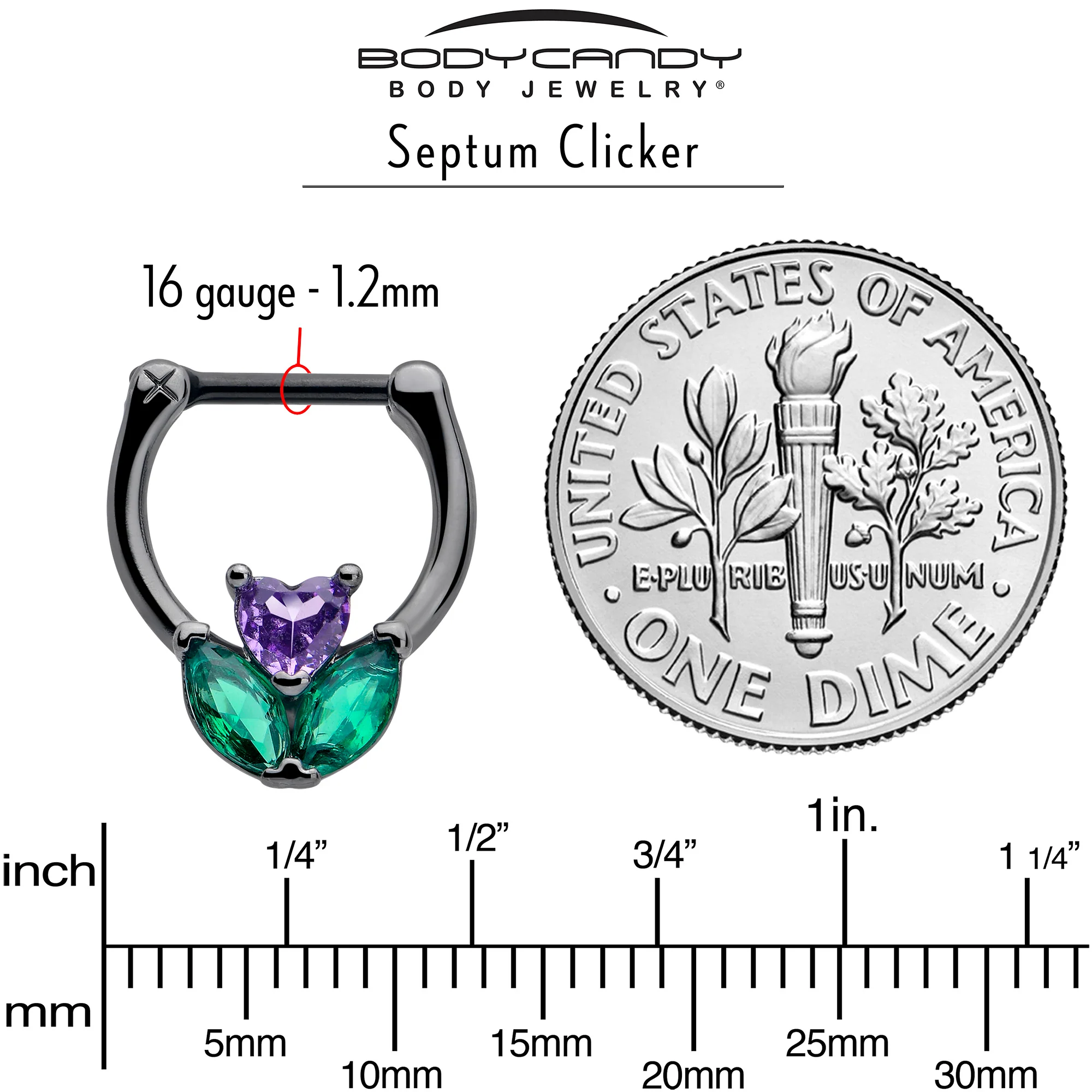 16G 5/16 Purple Green CZ Gem Black Love Flower Cartilage Clicker - Image 4