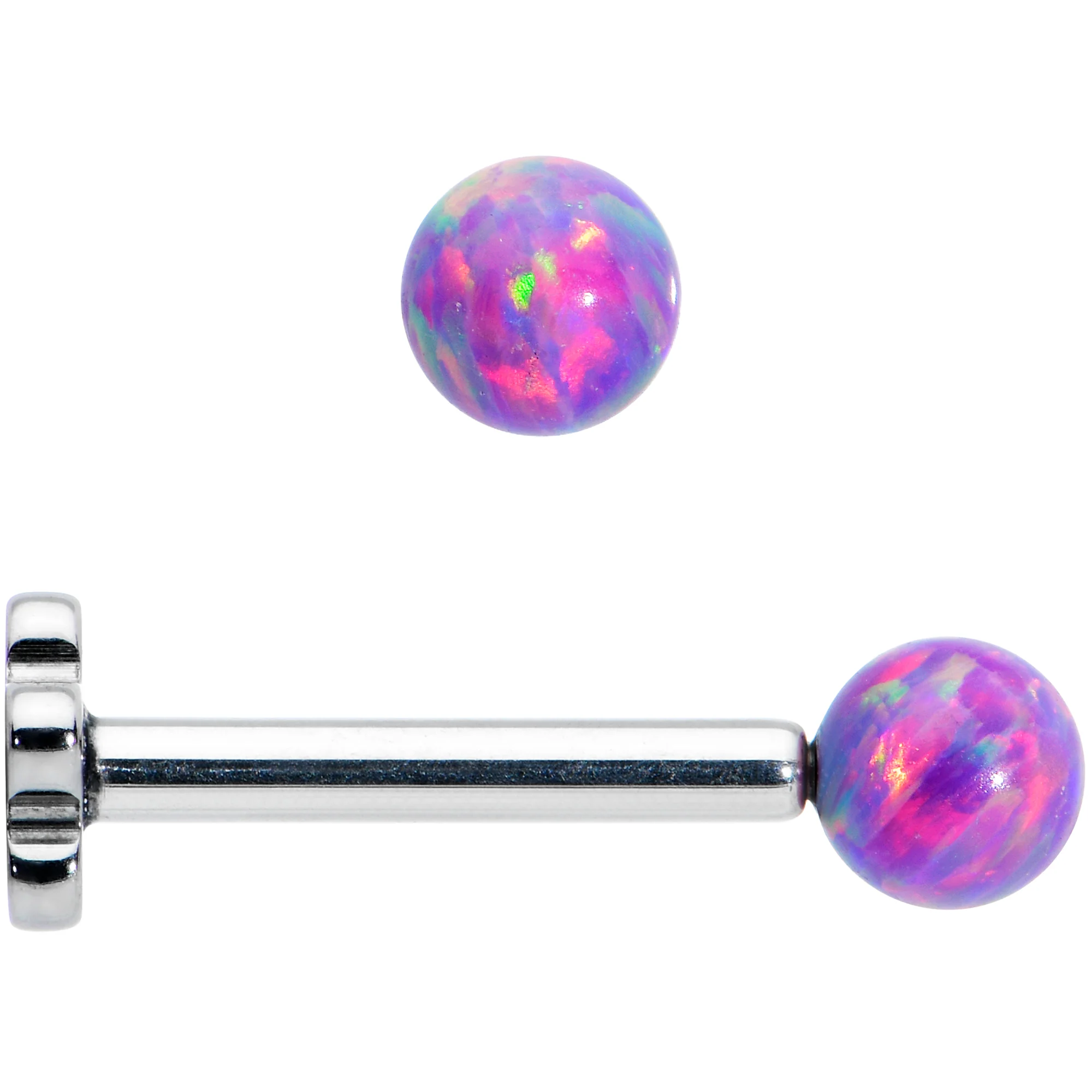 16G 5/16 Purple Synthetic Opal Titanium Threadless Flower Labret - Image 2