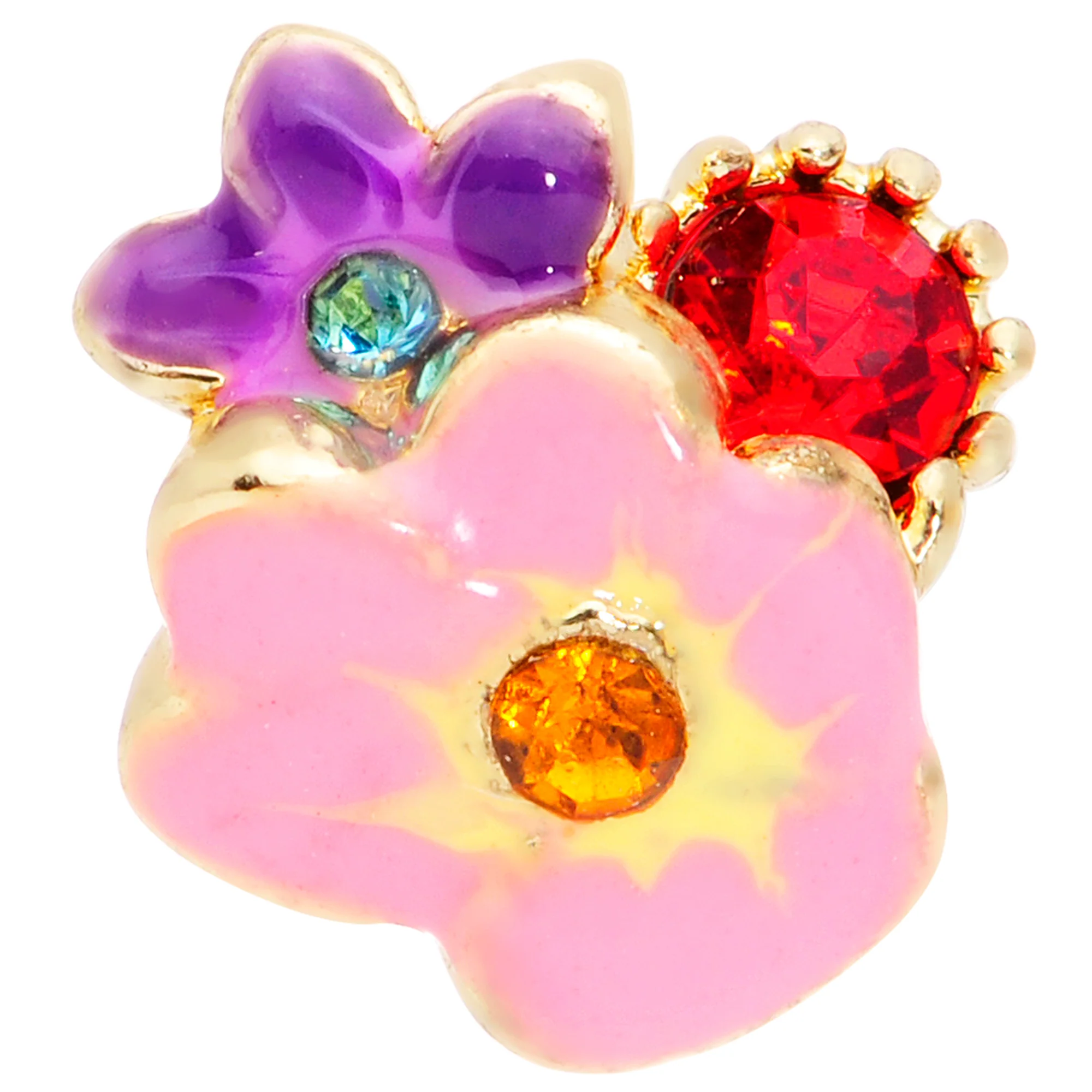 16G 5/16 Red Blue Gem Gold Tone Multi Flower Labret Monroe Tragus - Image 2