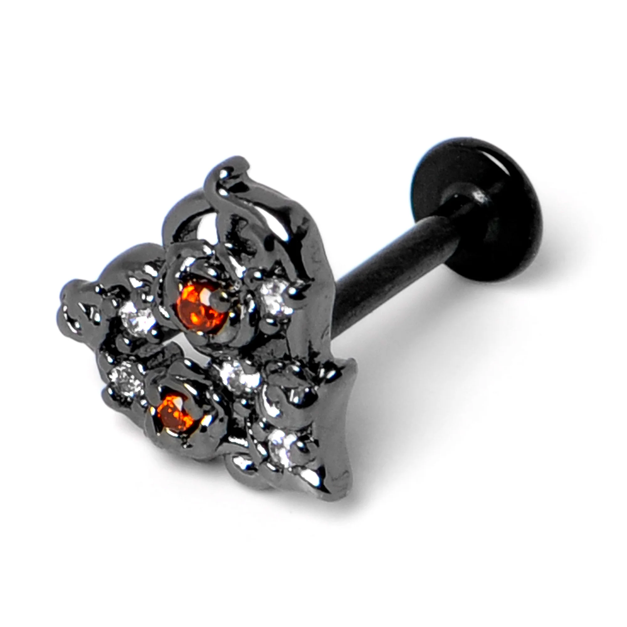 16G 5/16 Red Clear CZ Gem Black Floral Heart Labret Monroe Tragus - Image 5