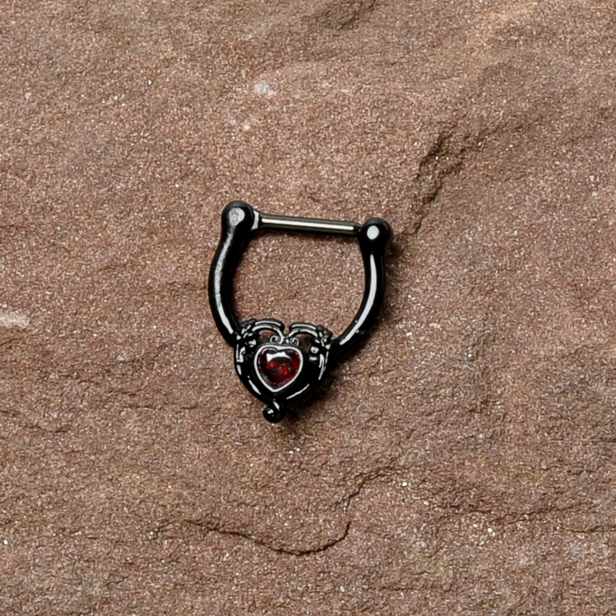 16G 5/16 Red CZ Gem Black Passion Heart Cartilage Clicker - Image 6