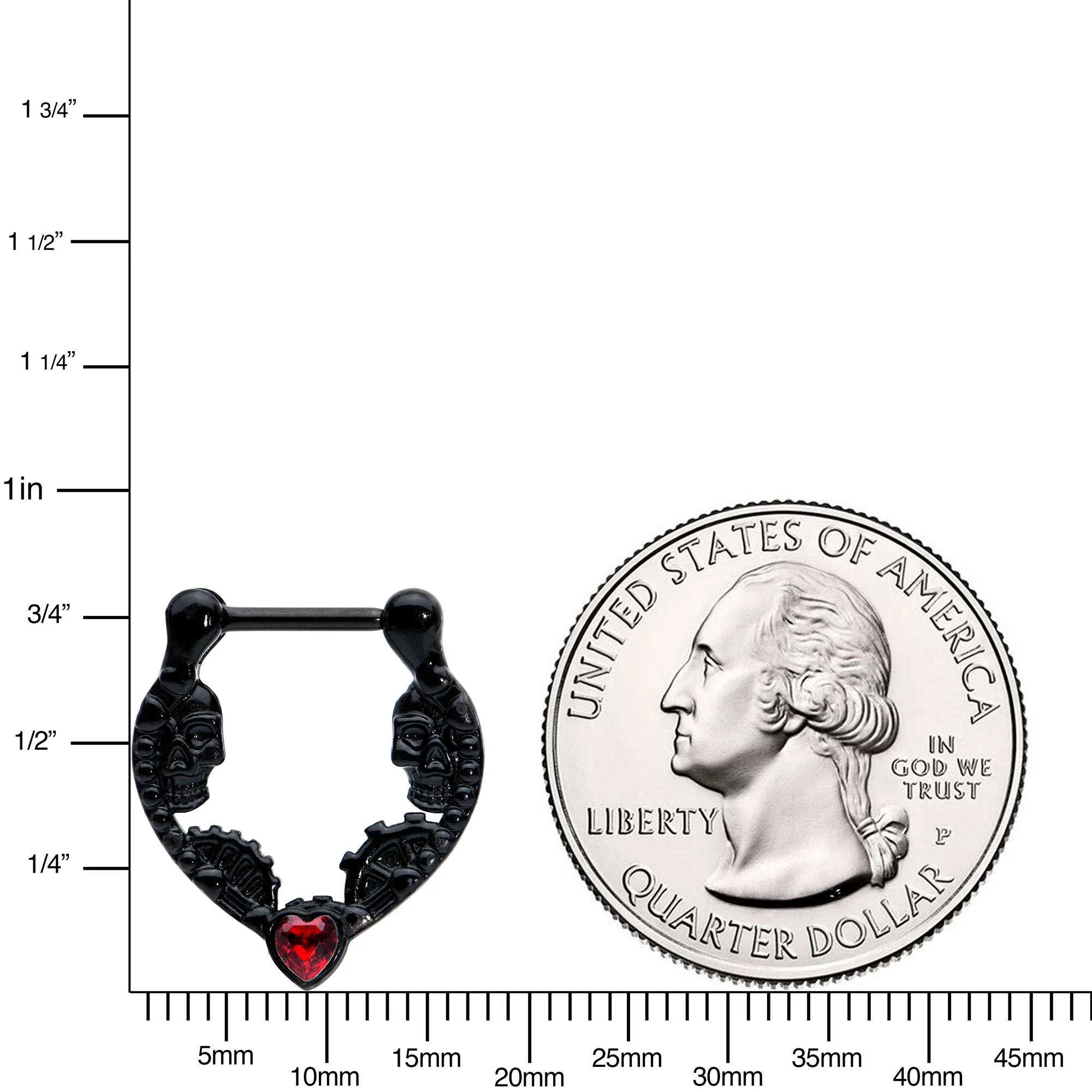 16G 5/16 Red Gem Black Steampunk Skeleton Heart Cartilage Clicker - Image 4