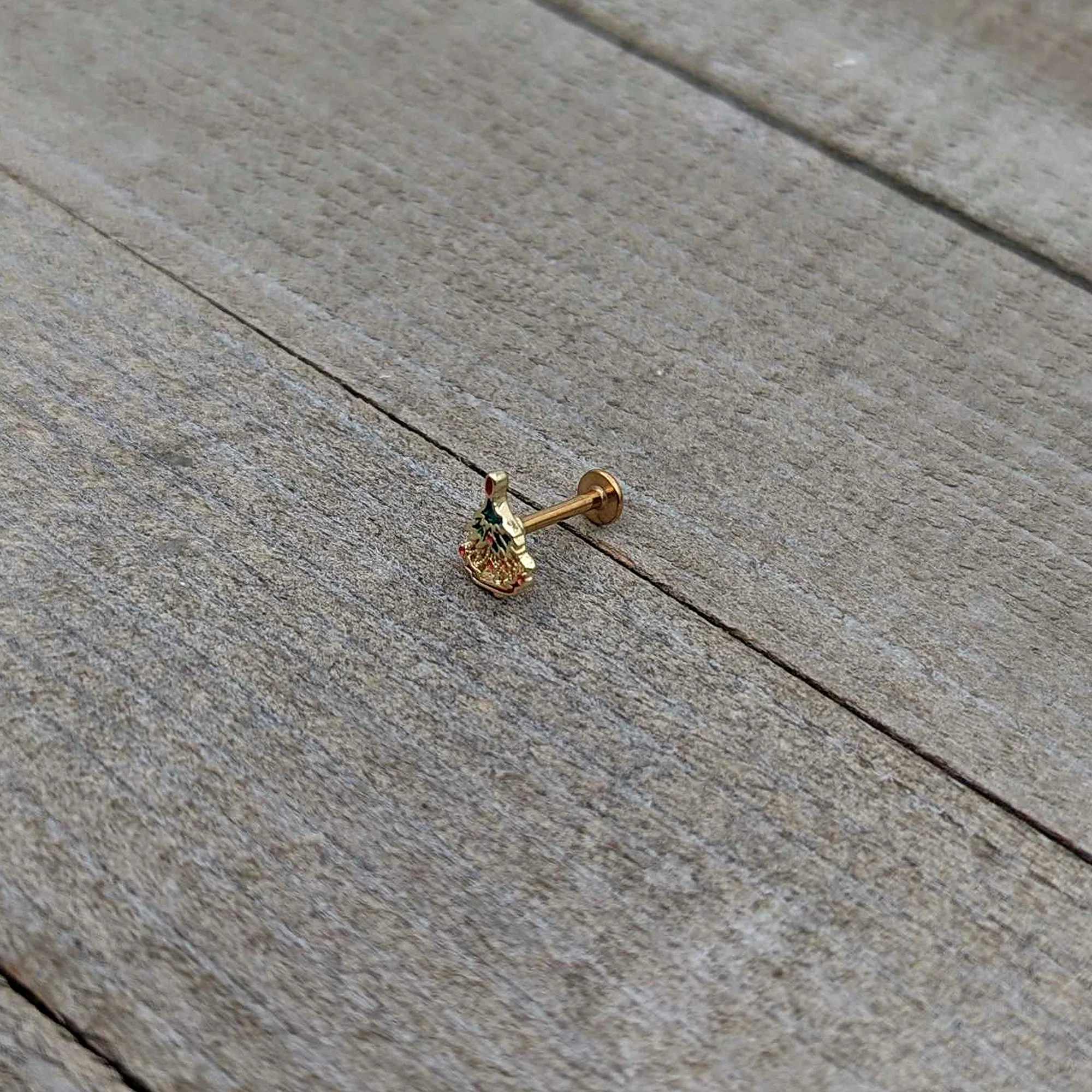 16G 5/16 Red Gem Gold Tone Deco Holiday Tree Labret Monroe Tragus - Image 7