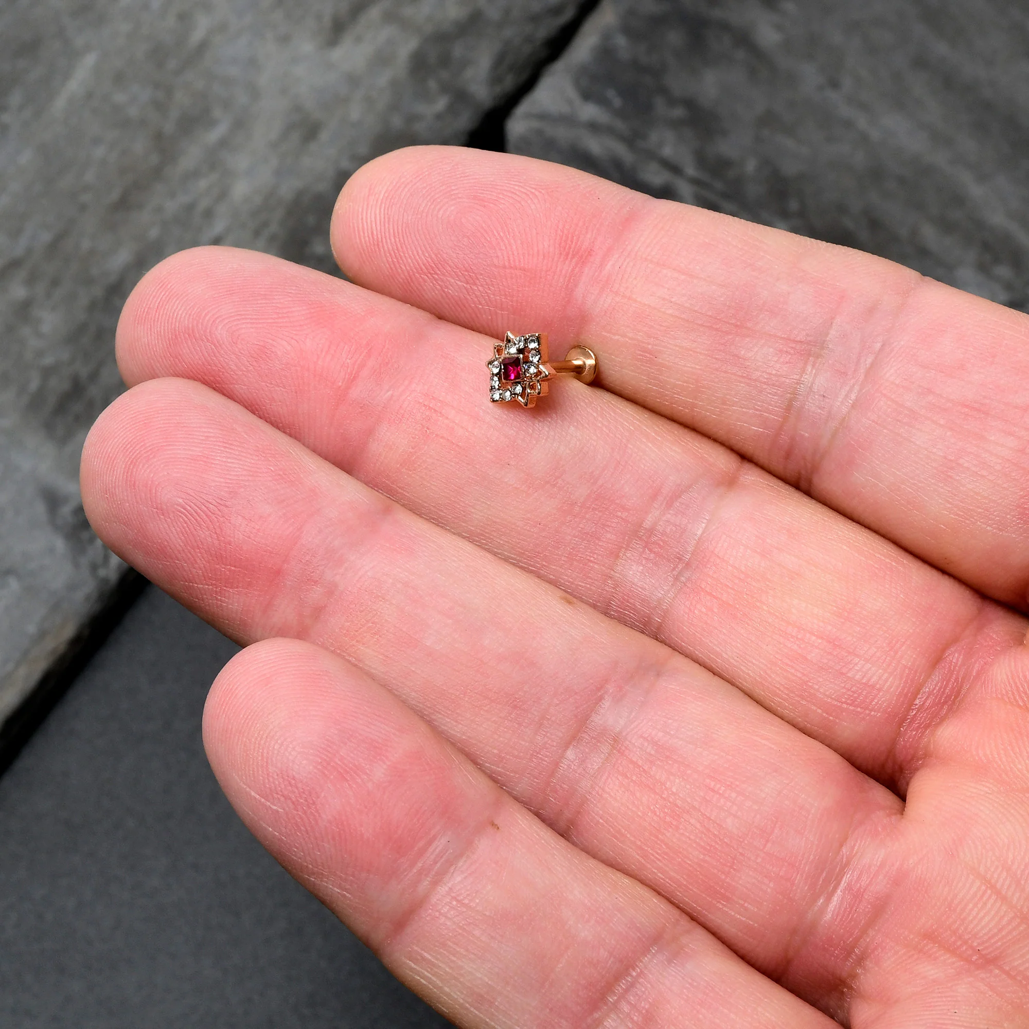 16G 5/16 Red Gem Rose Gold Tone Octogram Star Labret Monroe Tragus - Image 7