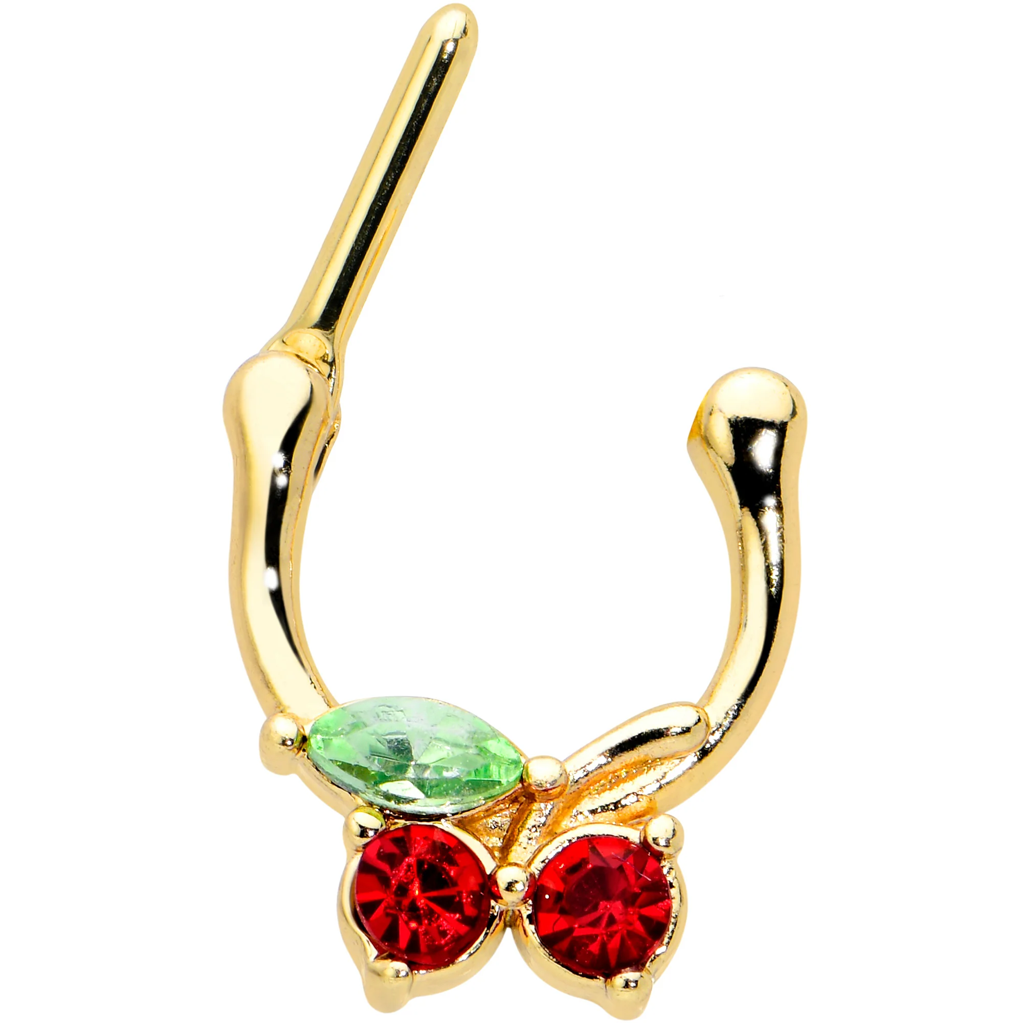 16G 5/16 Red Green Gem Gold Tone Tasty Cherry Cartilage Clicker - Image 2