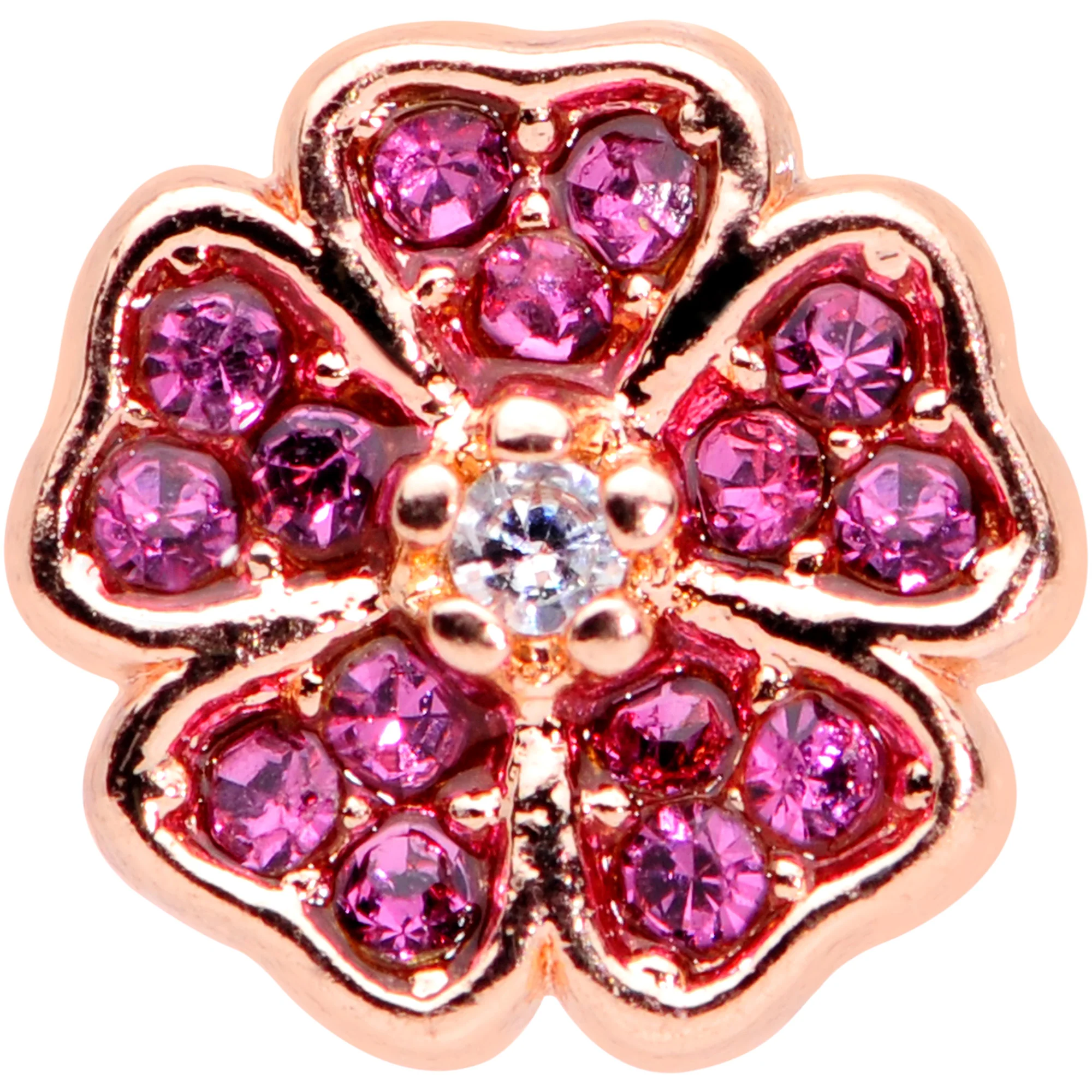 16G 5/16 Rose Gold Tone Pink CZ Gem Heart Flower Labret Tragus - Image 2