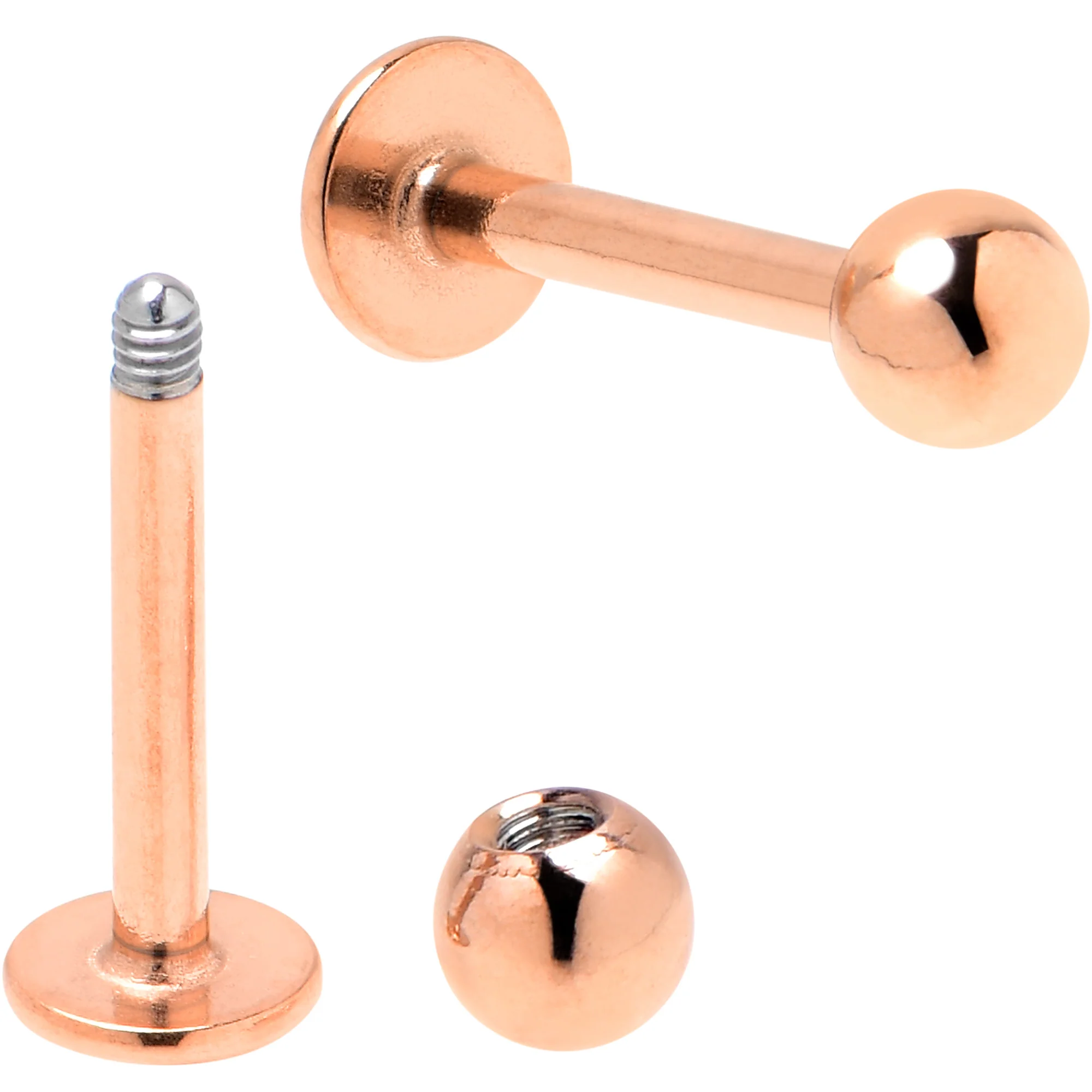 16G 5/16 Rose Gold Tone Smiling Face Broken Heart Labret Set of 4 - Image 2