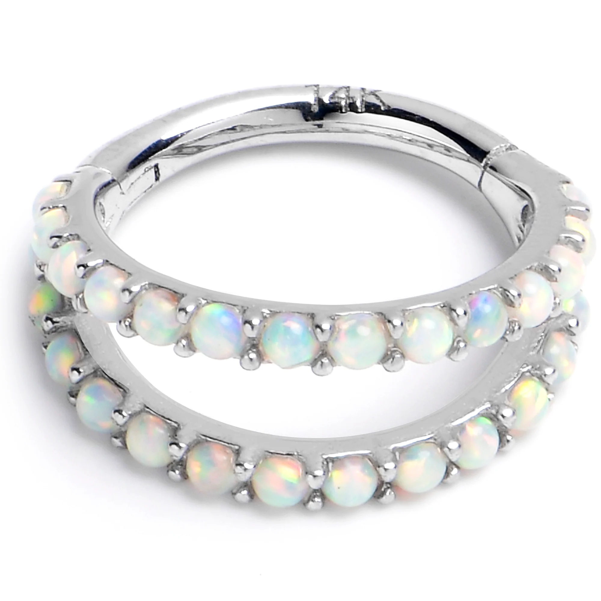 16G 5/16 Solid 14K White Gold Synthetic Opal Hinged Segment Ring - Image 2