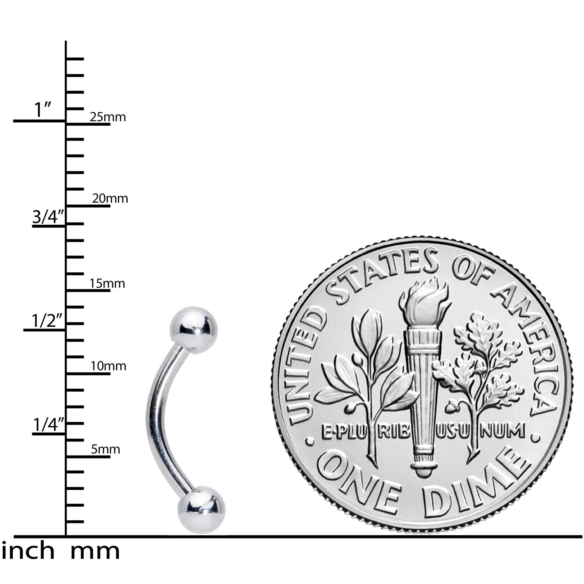 16G 5/16 Stainless Steel Curved Eyebrow Rook Piercing - Image 3