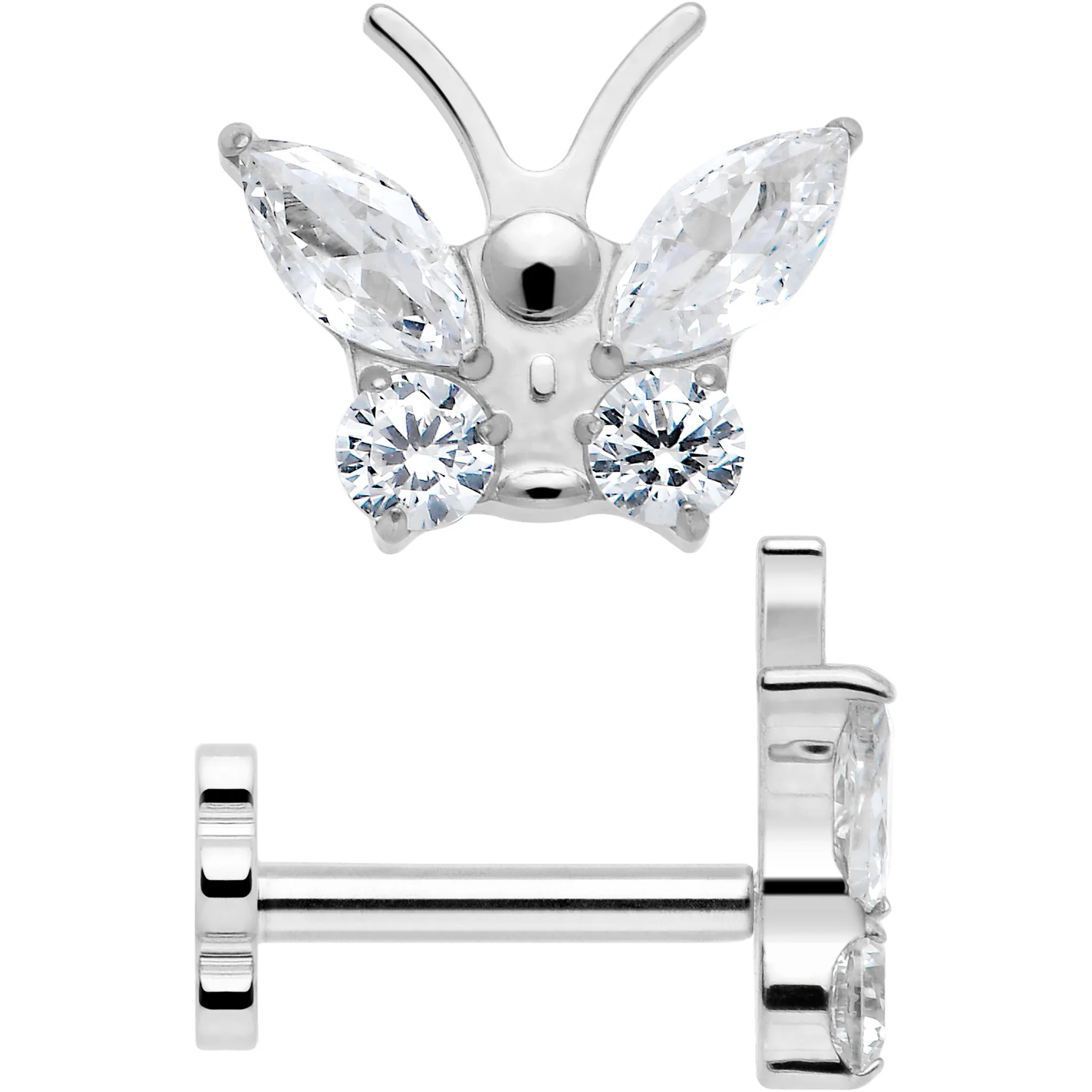 16G 5/16 Titanium Reversible Flower Threadless Gem Butterfly Labret Tragus - Image 5