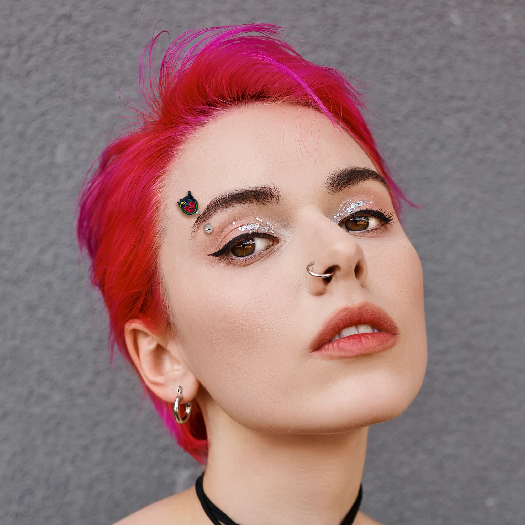 16G 5/16 Watermelon Cat Love Curved Eyebrow Ring - Image 2
