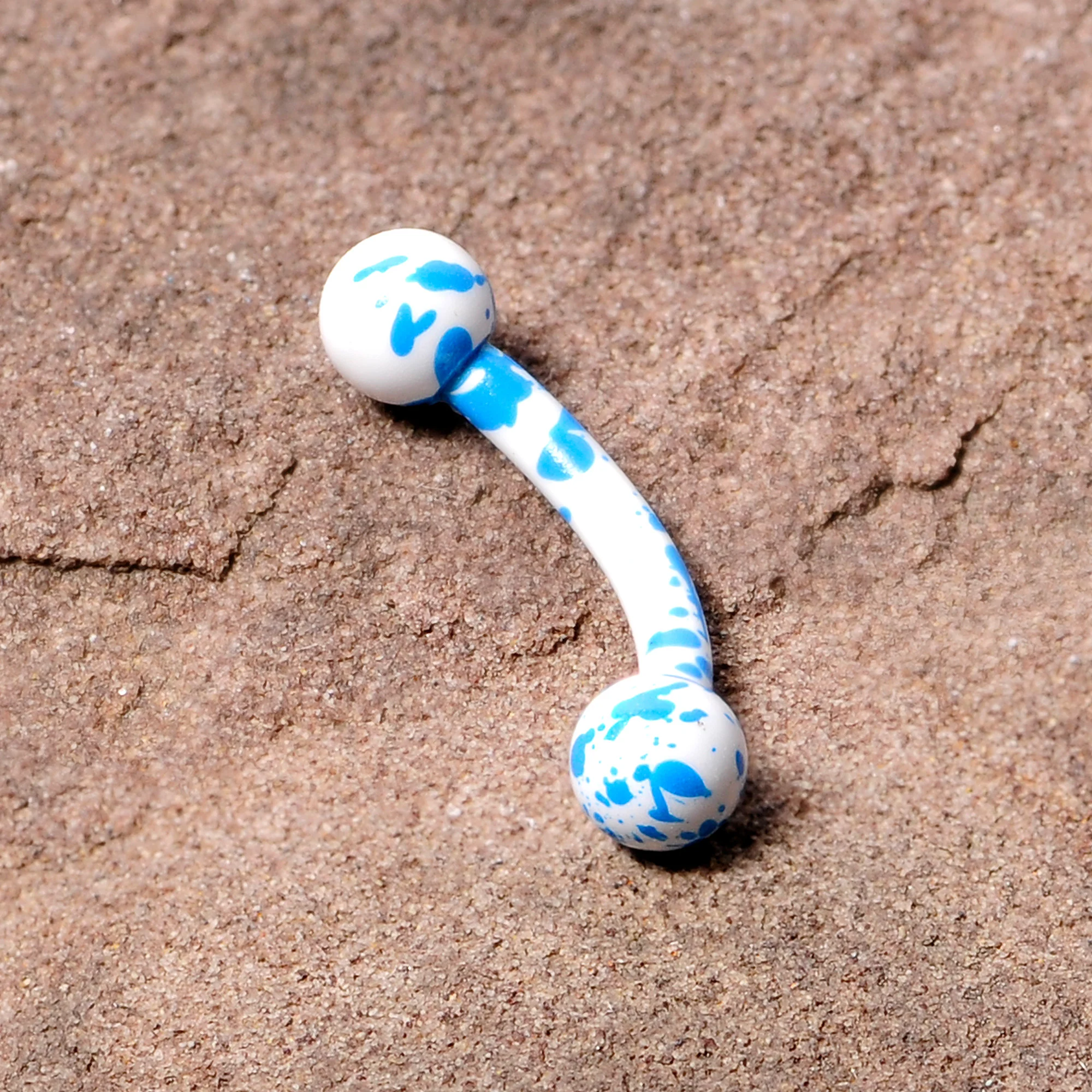 16G 5/16 White Blue Glow in the Dark Curved Eyebrow Ring - Image 3