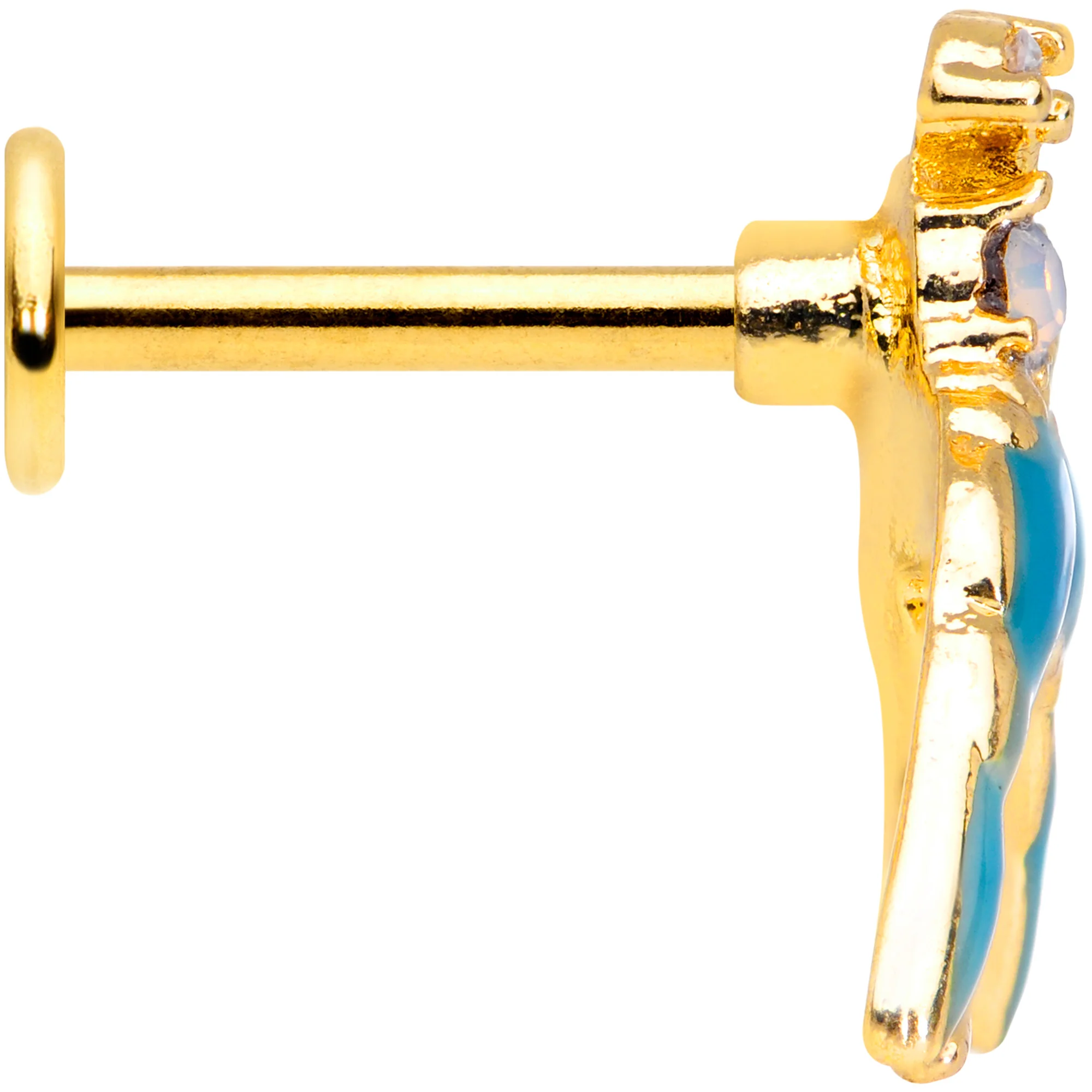 16G 5/16 White Faux Opal Gold Tone Swallow Bird Labret Tragus - Image 3