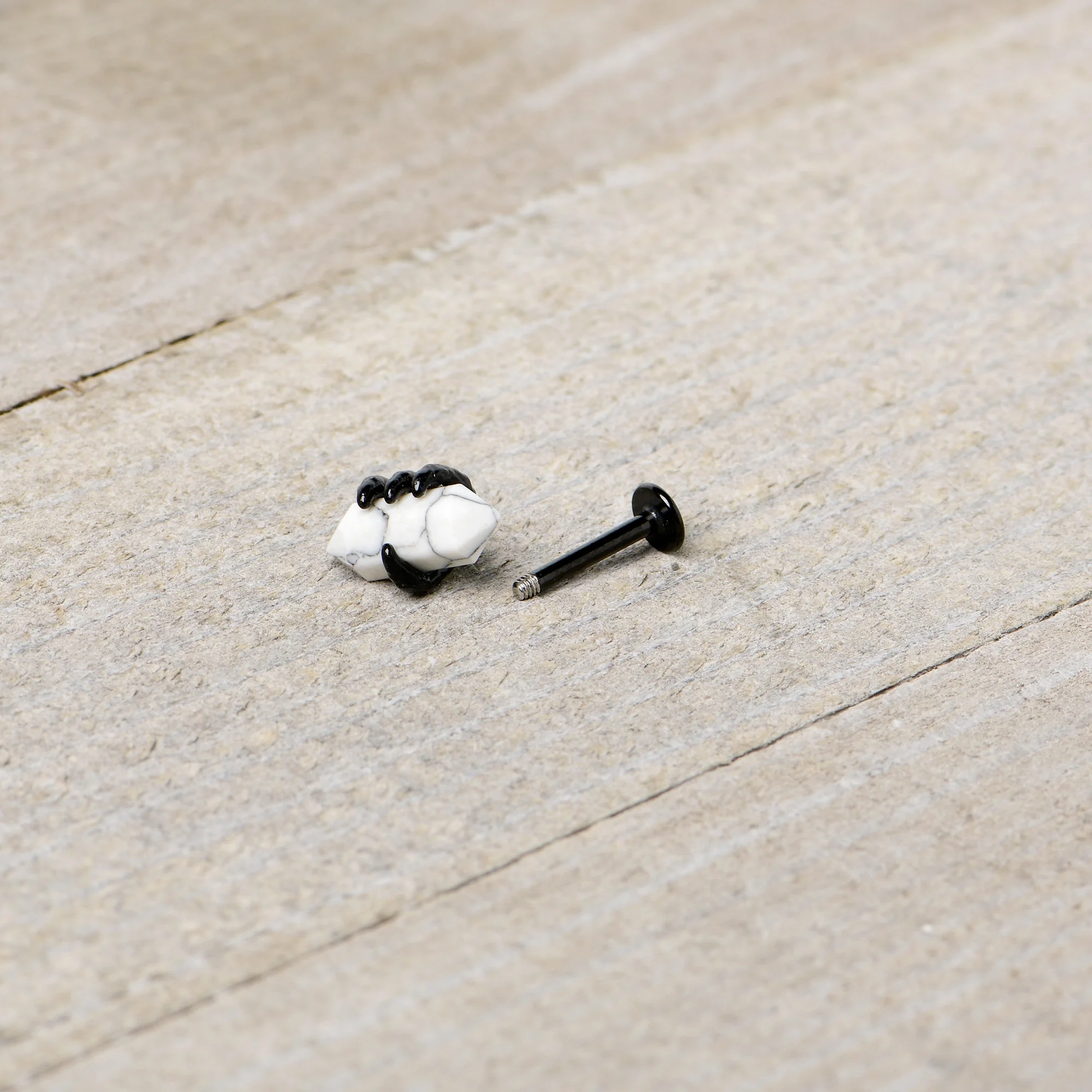 16G 5/16 White Howlite Black Claw Obelisk Labret Monroe Tragus - Image 7