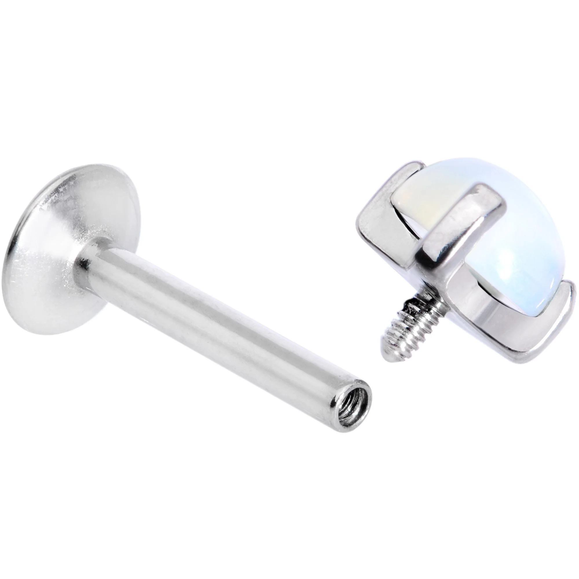 16G 5/16 White Opalite Internally Threaded Labret Monroe Tragus - Image 4