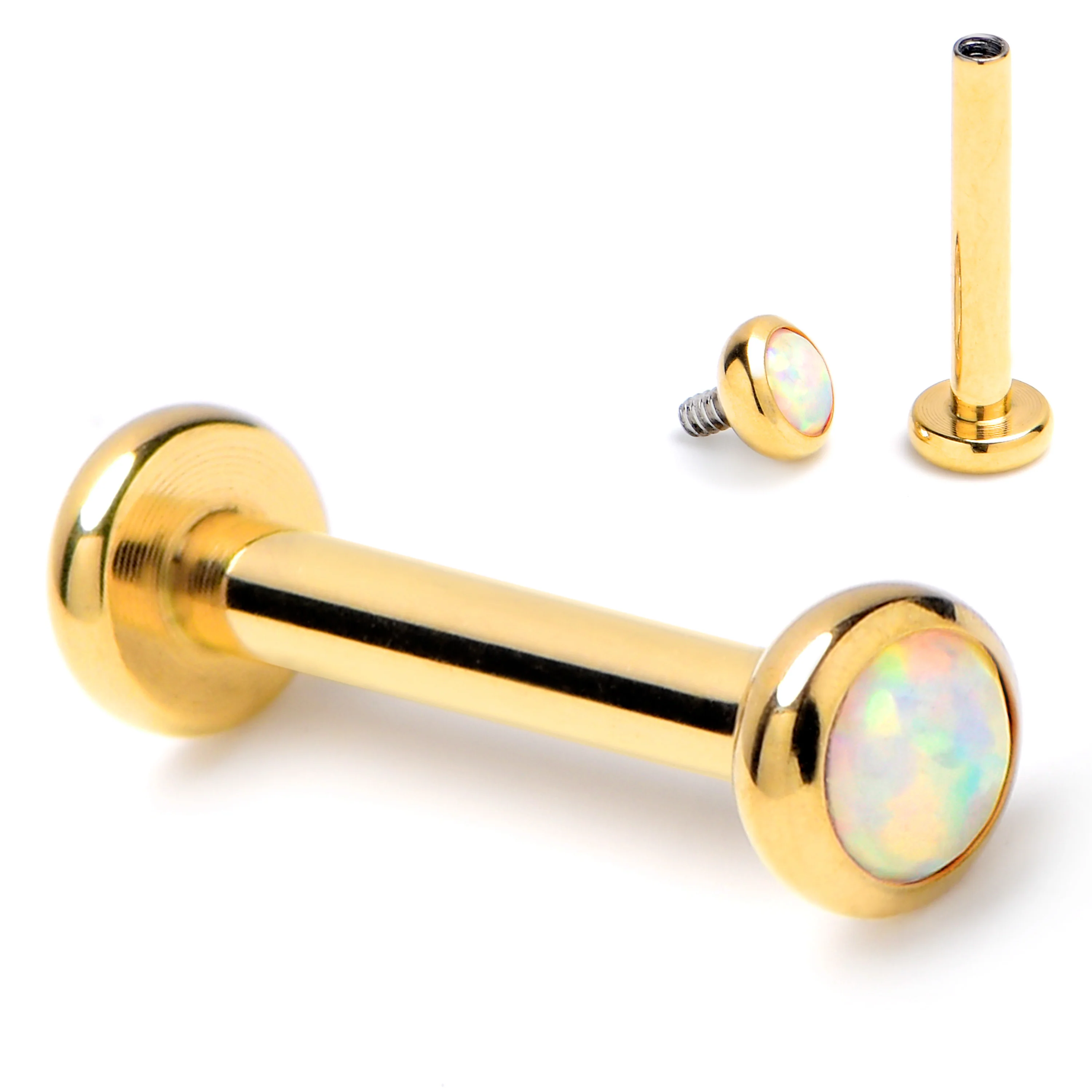 16G 5/16 White Synth Opal Gold Hue ASTM F-136 Implant Grade Titanium Internally Threaded Labret