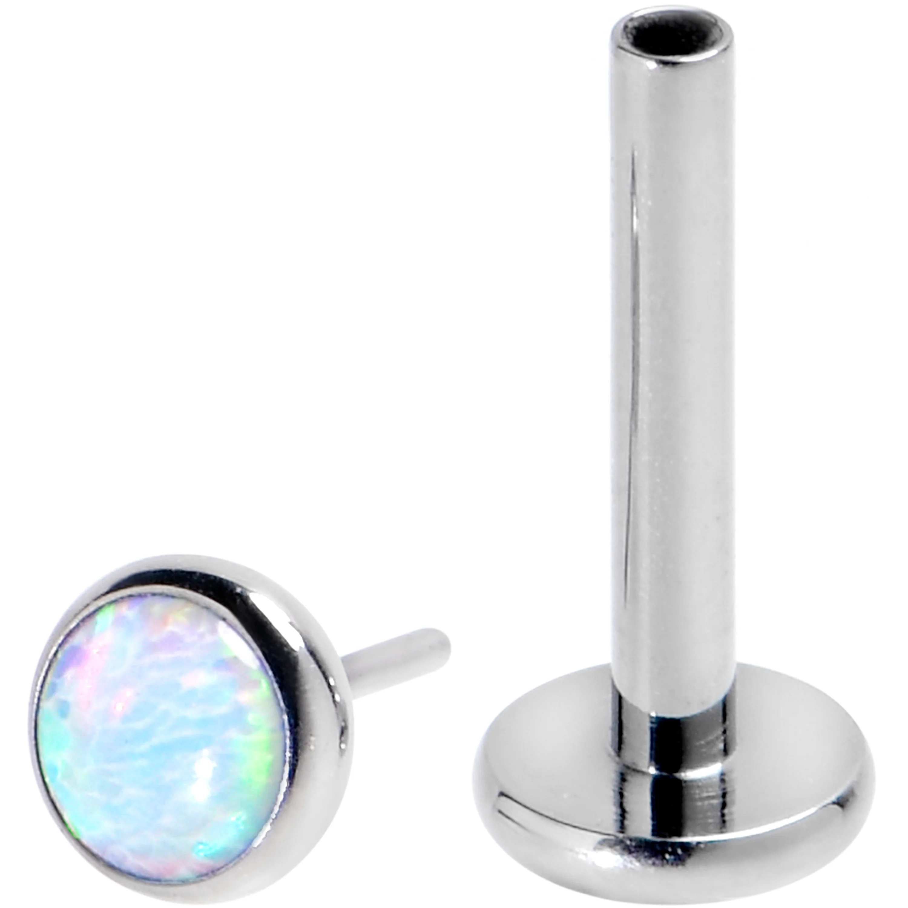 16G 5/16 White Synthetic Opal G23 Titanium Threadless Labret Tragus - Image 2