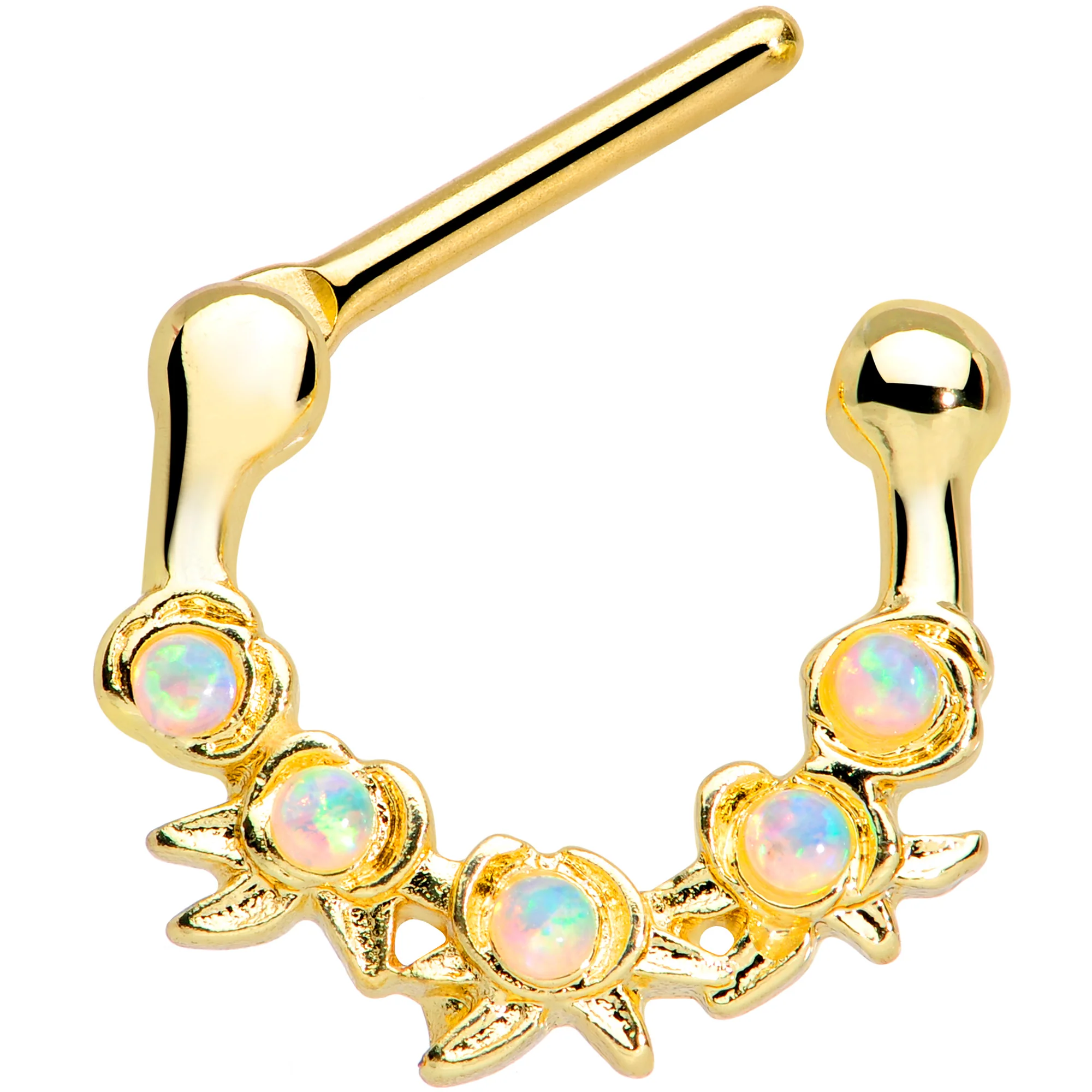 16G 5/16 White Synthetic Opal Gold Tone Flowers Septum Clicker - Image 3