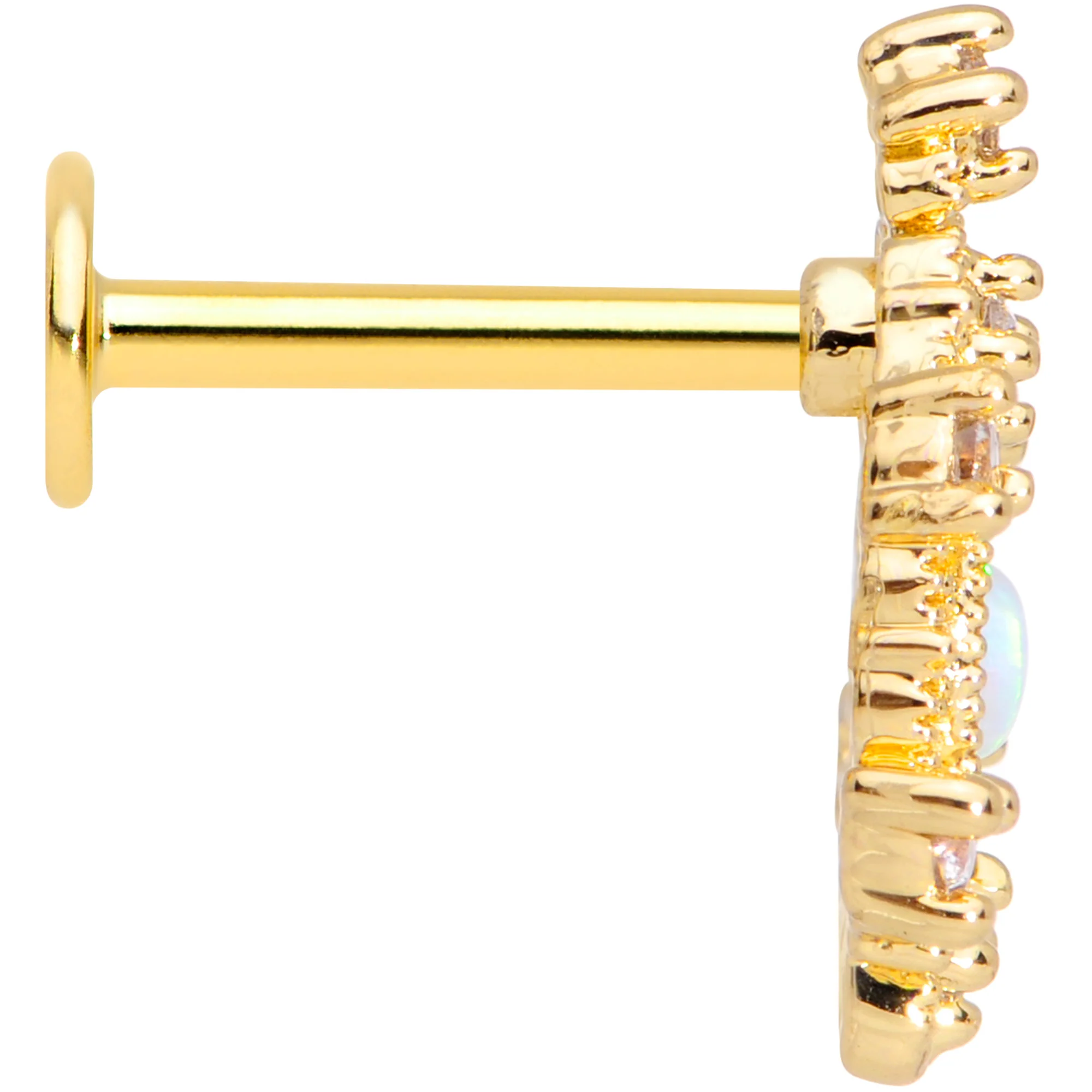 16G 5/16 White Synthetic Opal Gold Tone Labret Monroe Tragus - Image 3