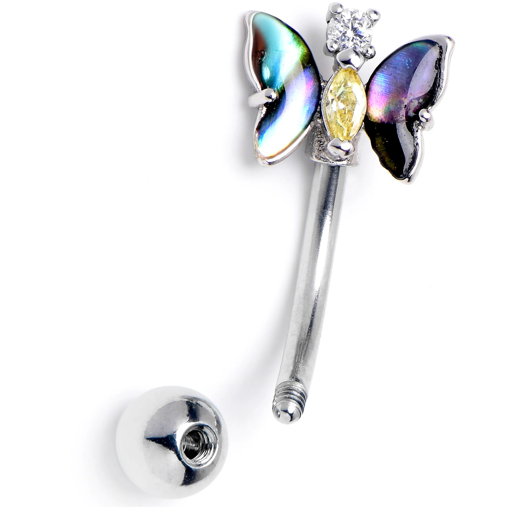 16G 5/16 Yellow Clear Gem Dark Butterfly Curved Eyebrow Ring - Image 3