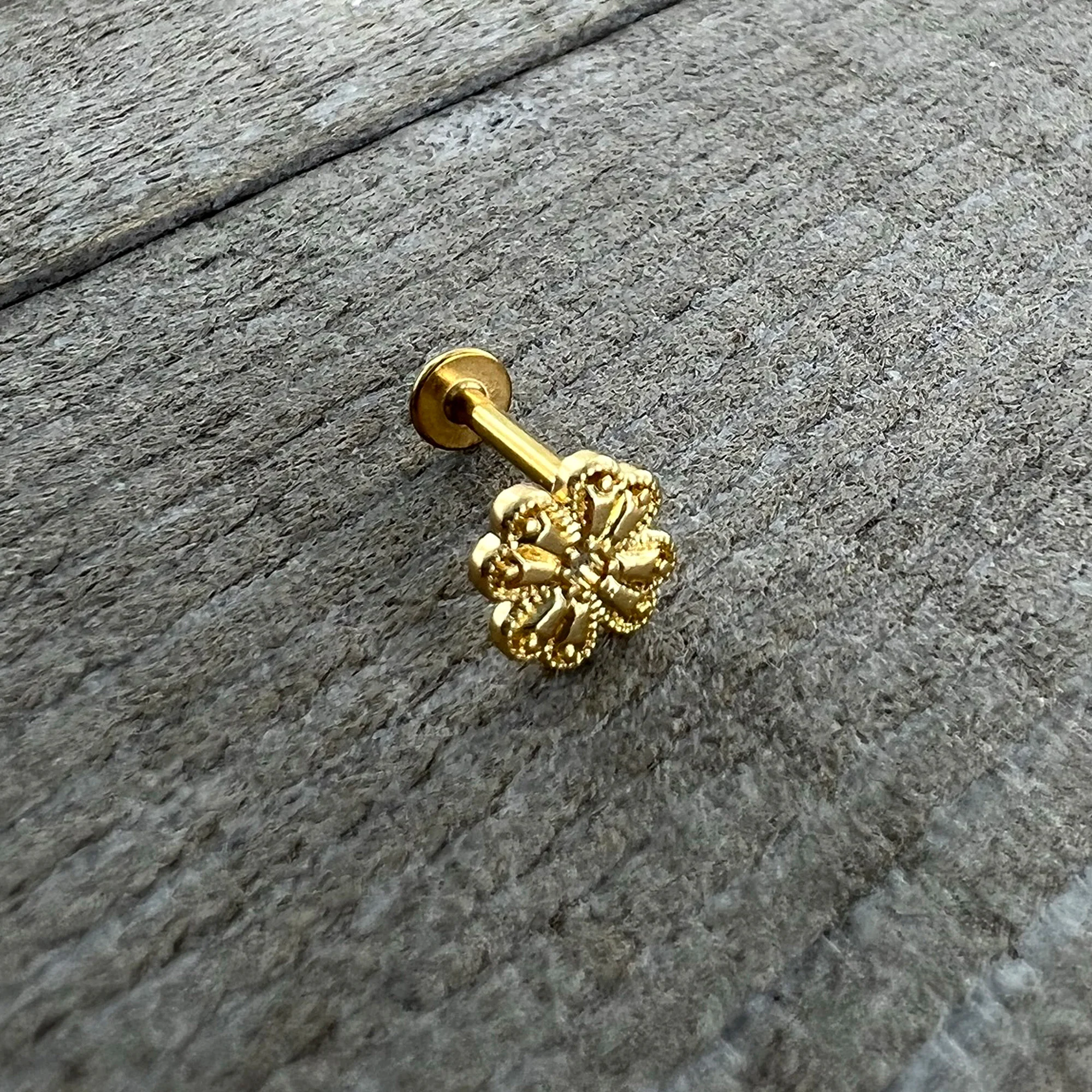 16G 5/16 Yellow Gem Gold Tone Textured Cross Labret Monroe Tragus - Image 6