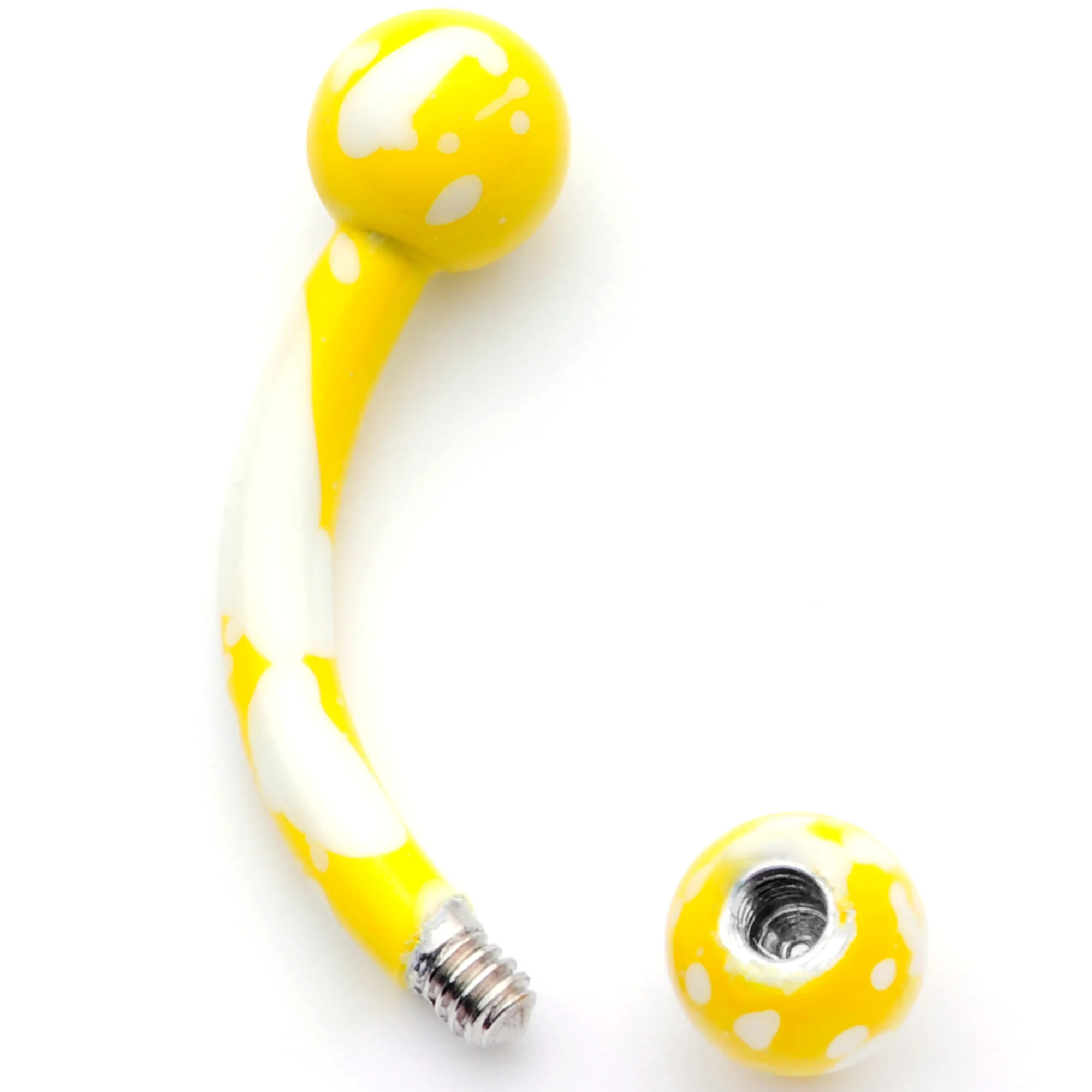 16G 5/16 Yellow White Glow in the Dark Curved Eyebrow Ring - Image 2