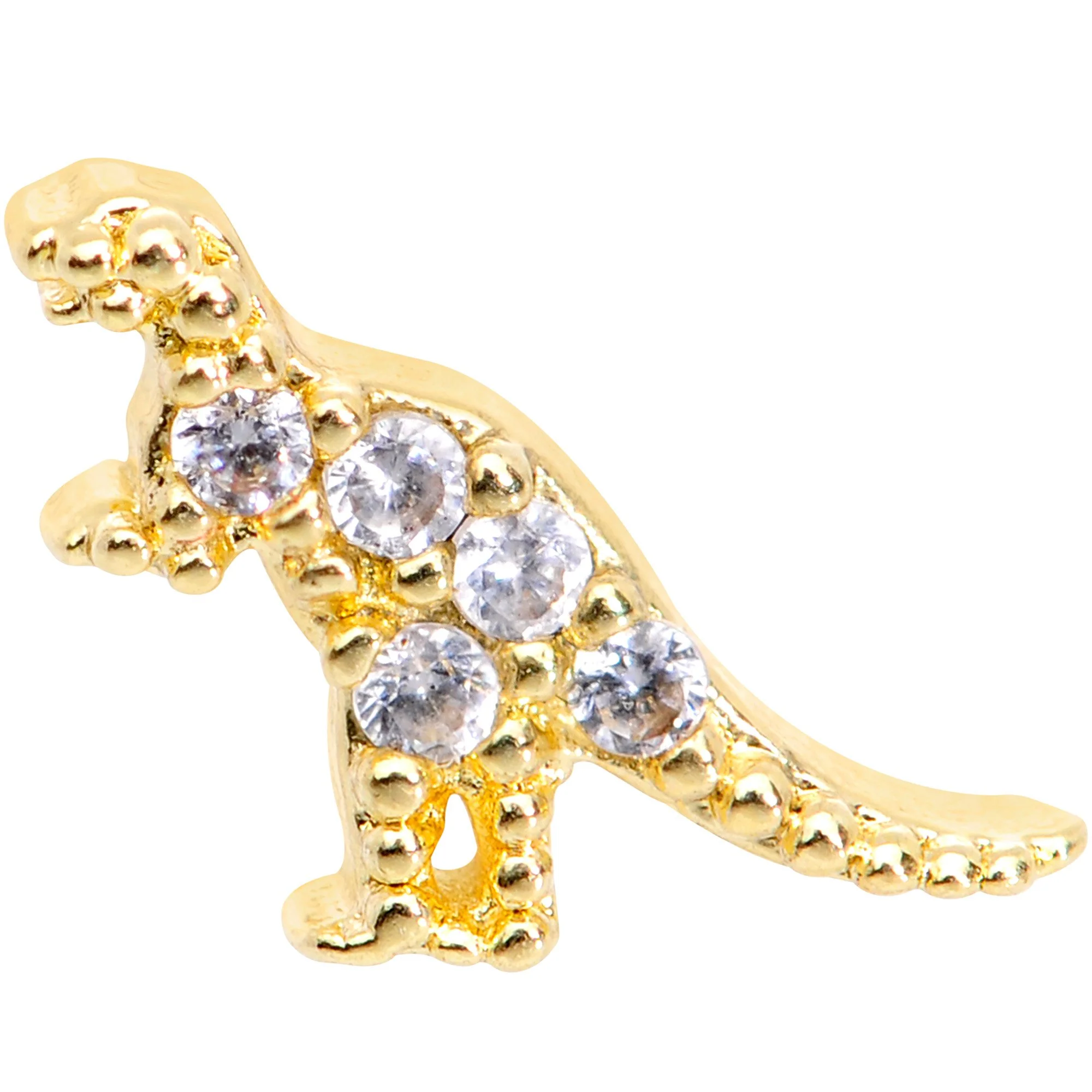16G 5/16 Clear CZ Gem Gold Tone Tiny Dinosaur Labret Monroe Tragus - Image 2