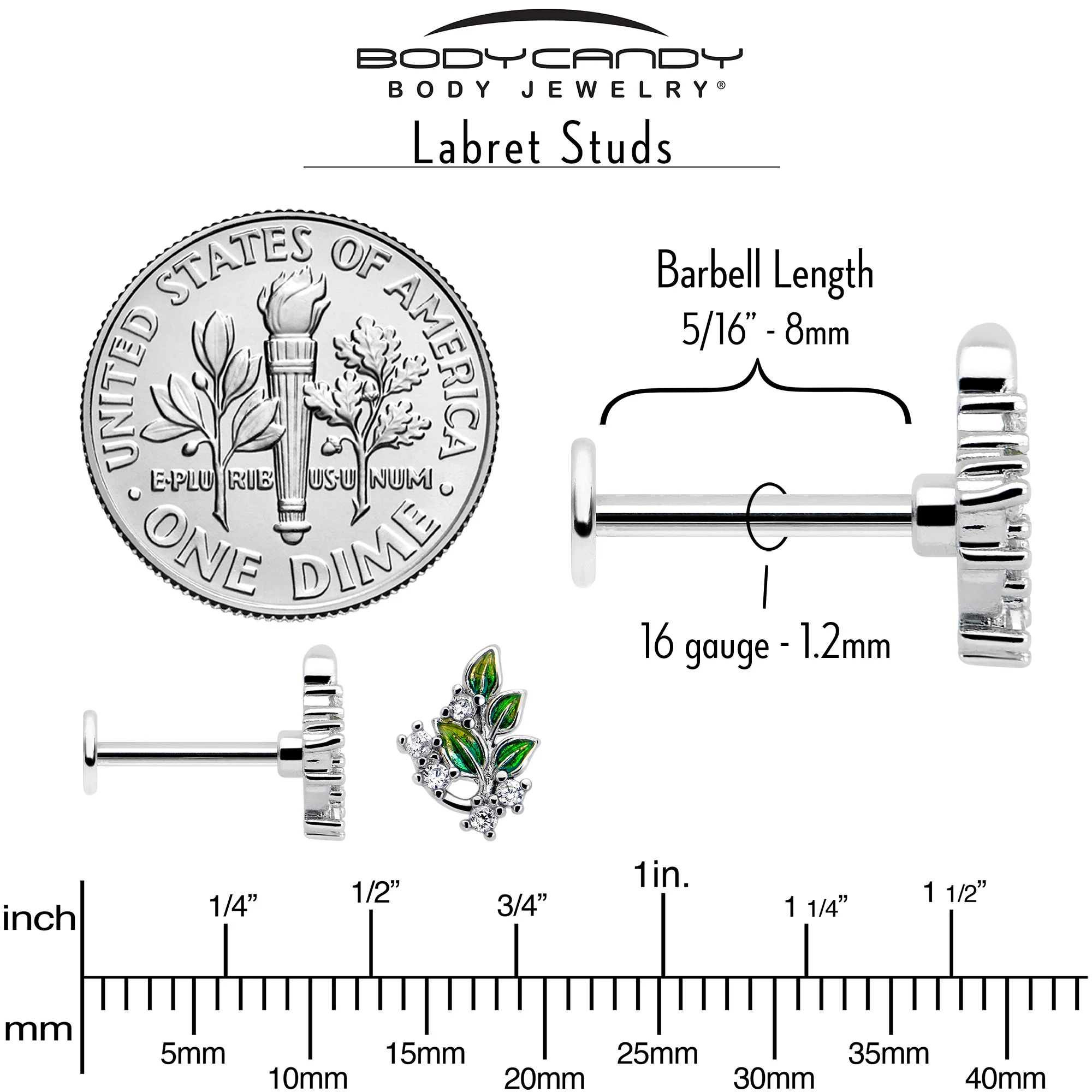 16G 5/16 Clear CZ Gem Morning Leaves Labret Monroe Tragus - Image 4